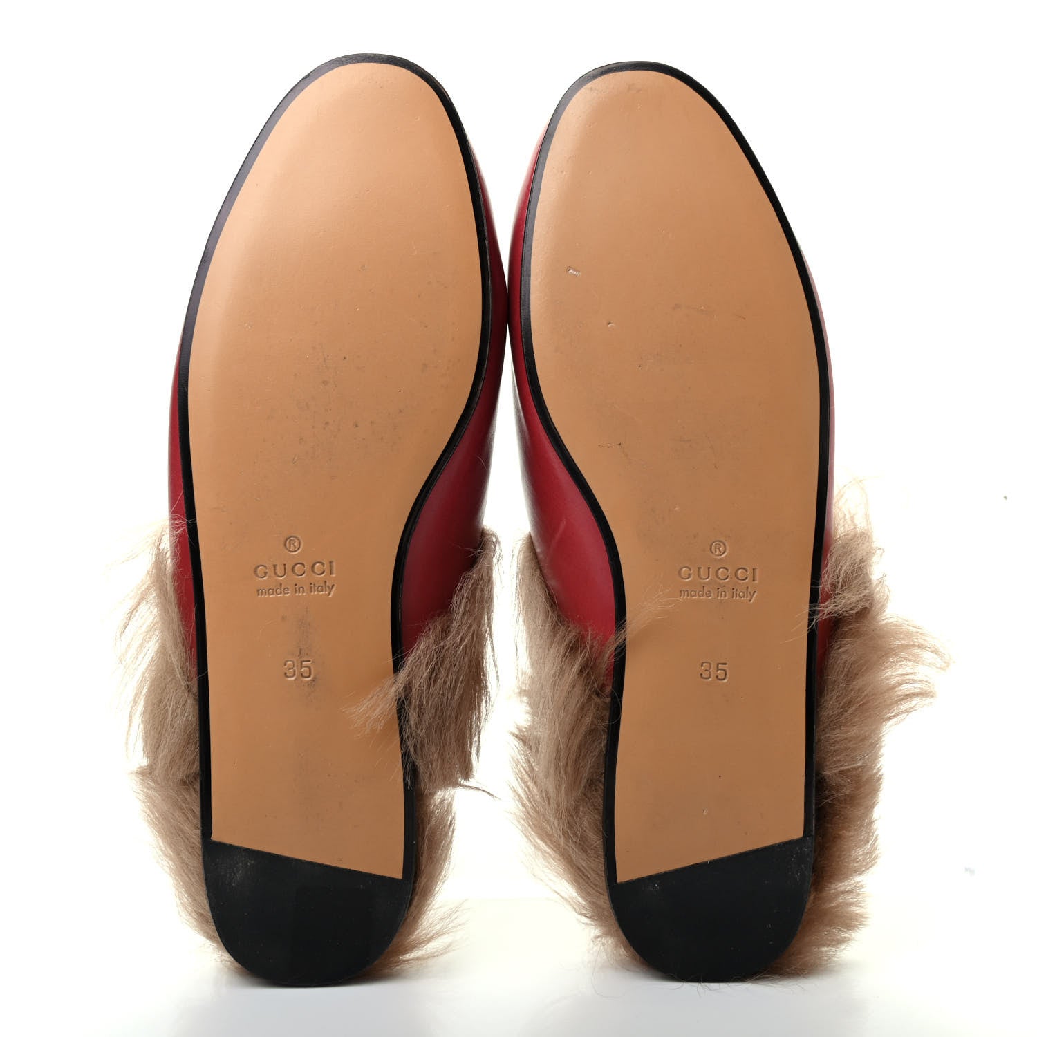 Gucci Betis Glamour Calfskin Fur Womens Princetown Slippers 35 Hibiscus Red Naturale 5 of 9