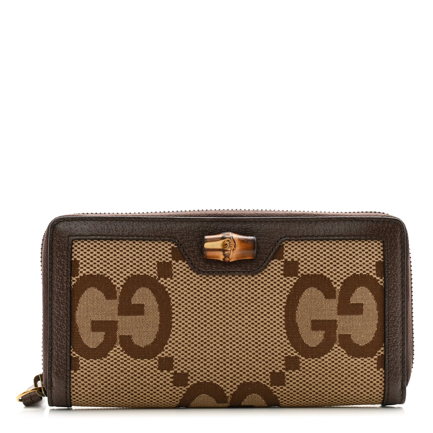 Monogram Jumbo GG Textured Dollar Calfskin Diana Zip Around Continental Wallet Camel Ebony New Acero