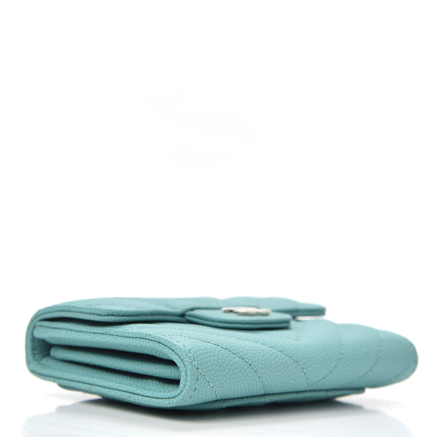 Caviar Flat Chevron Quilted Card Holder Wallet Green