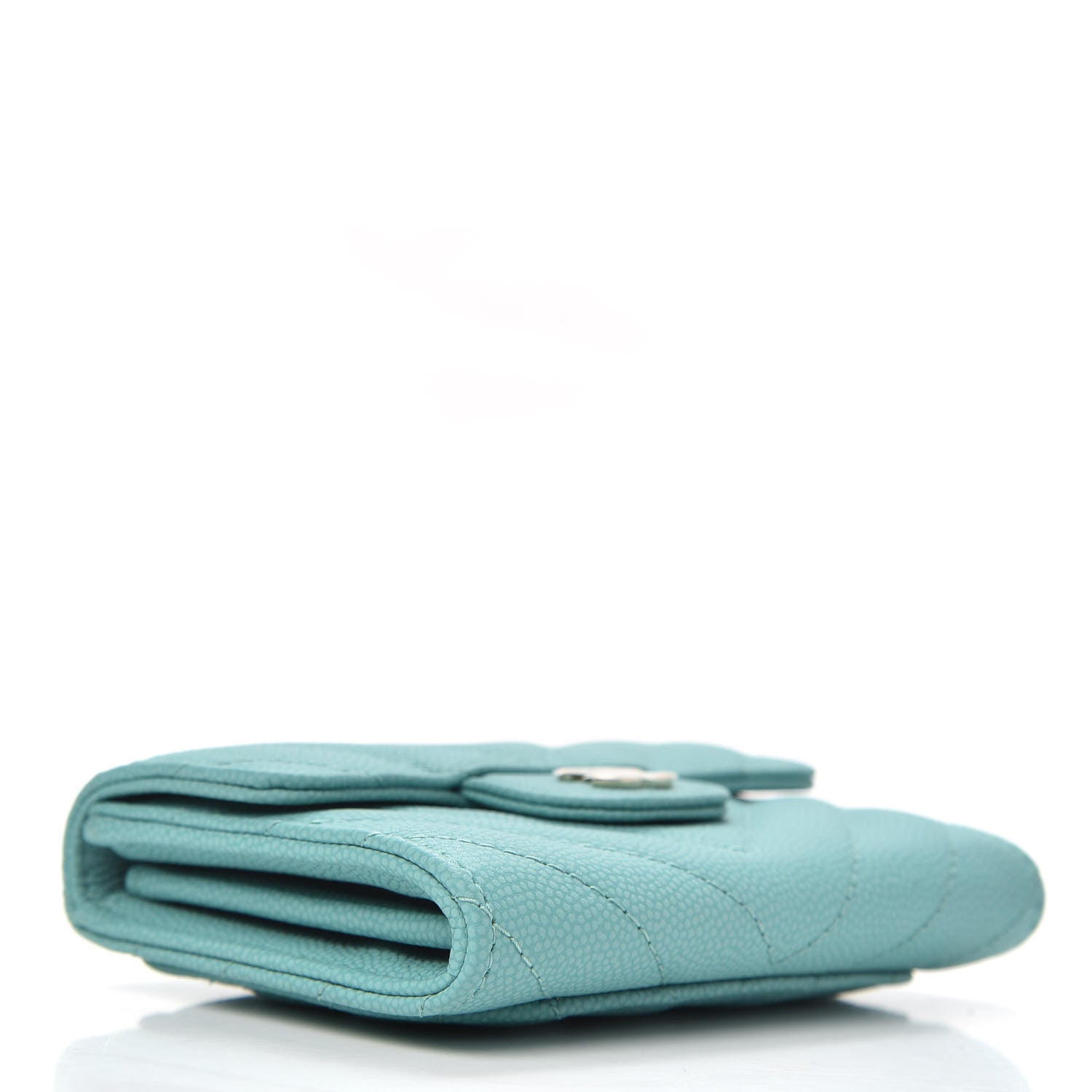 Chanel Caviar Flat Chevron Quilted Card Holder Wallet Green 4 of 9