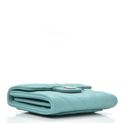 Chanel Caviar Flat Chevron Quilted Card Holder Wallet Green 4 of 9