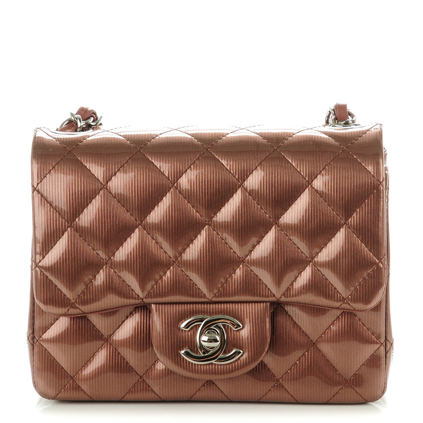 Striated Patent Quilted Mini Square Flap Pink