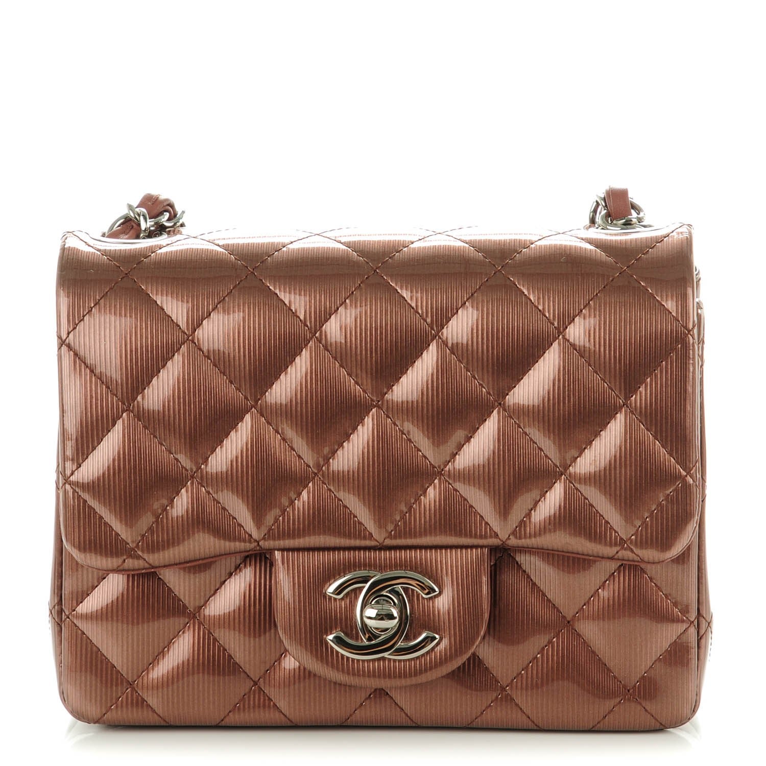 Chanel Striated Patent Quilted Mini Square Flap Pink 1 of 8