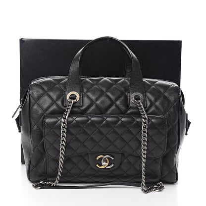 Chanel Grained Calfskin Quilted Large Casual Pocket Bowling Bag Black 14 of 14