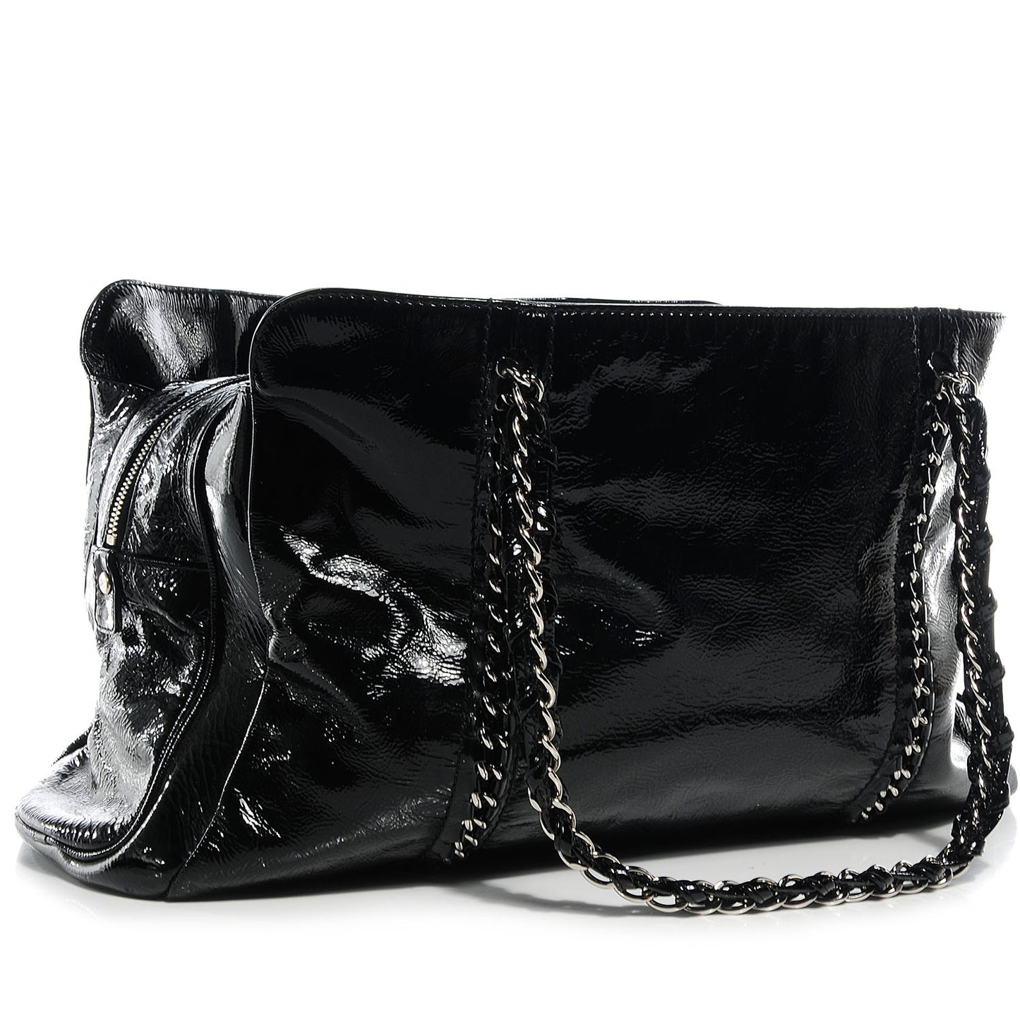 Patent Calfskin Large Luxe Ligne Tote Black
