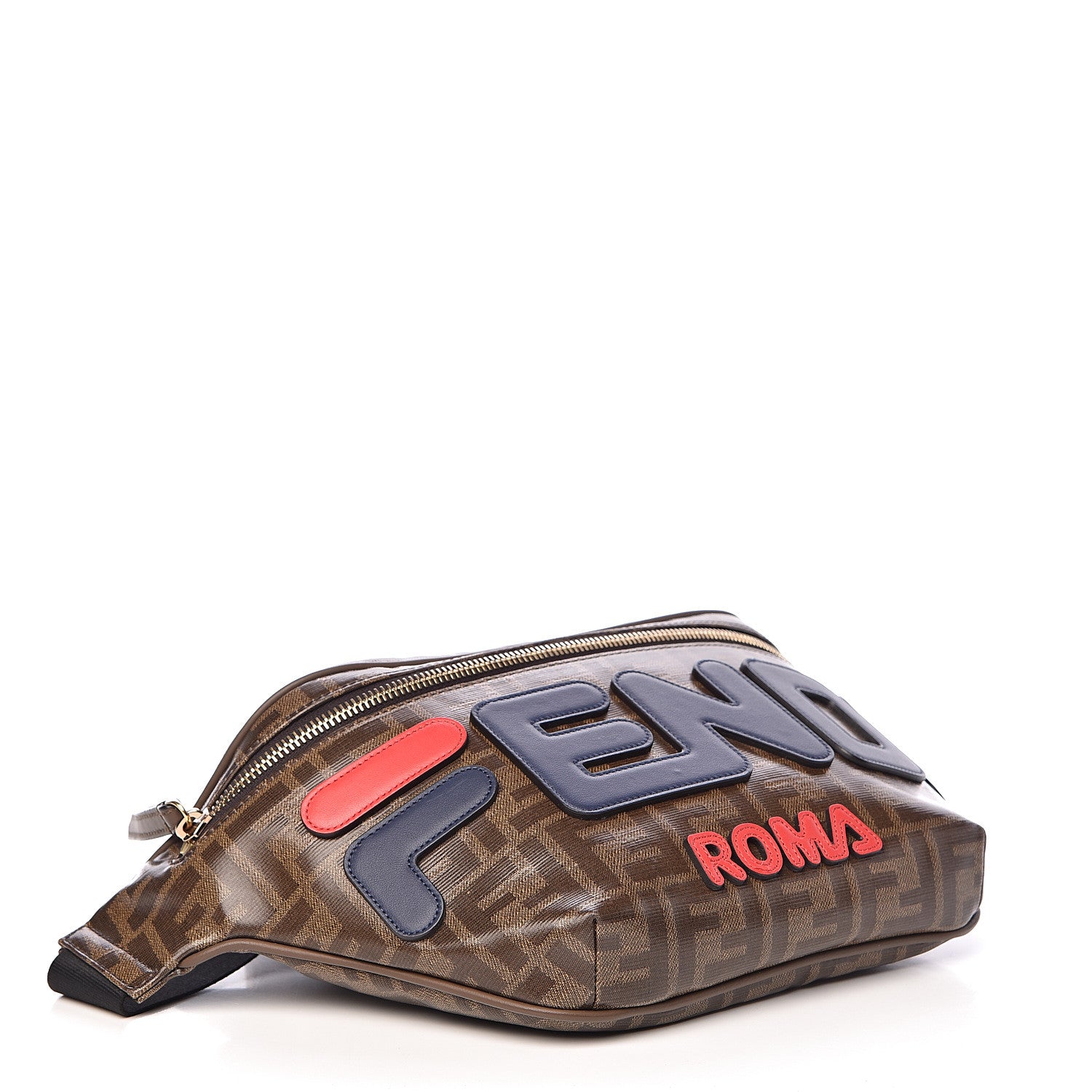 Fendi X FILA Glazed Fabric Vitello Century FF 1974 Mania Belt Bag Mogano Panna Blueberry 4 of 10