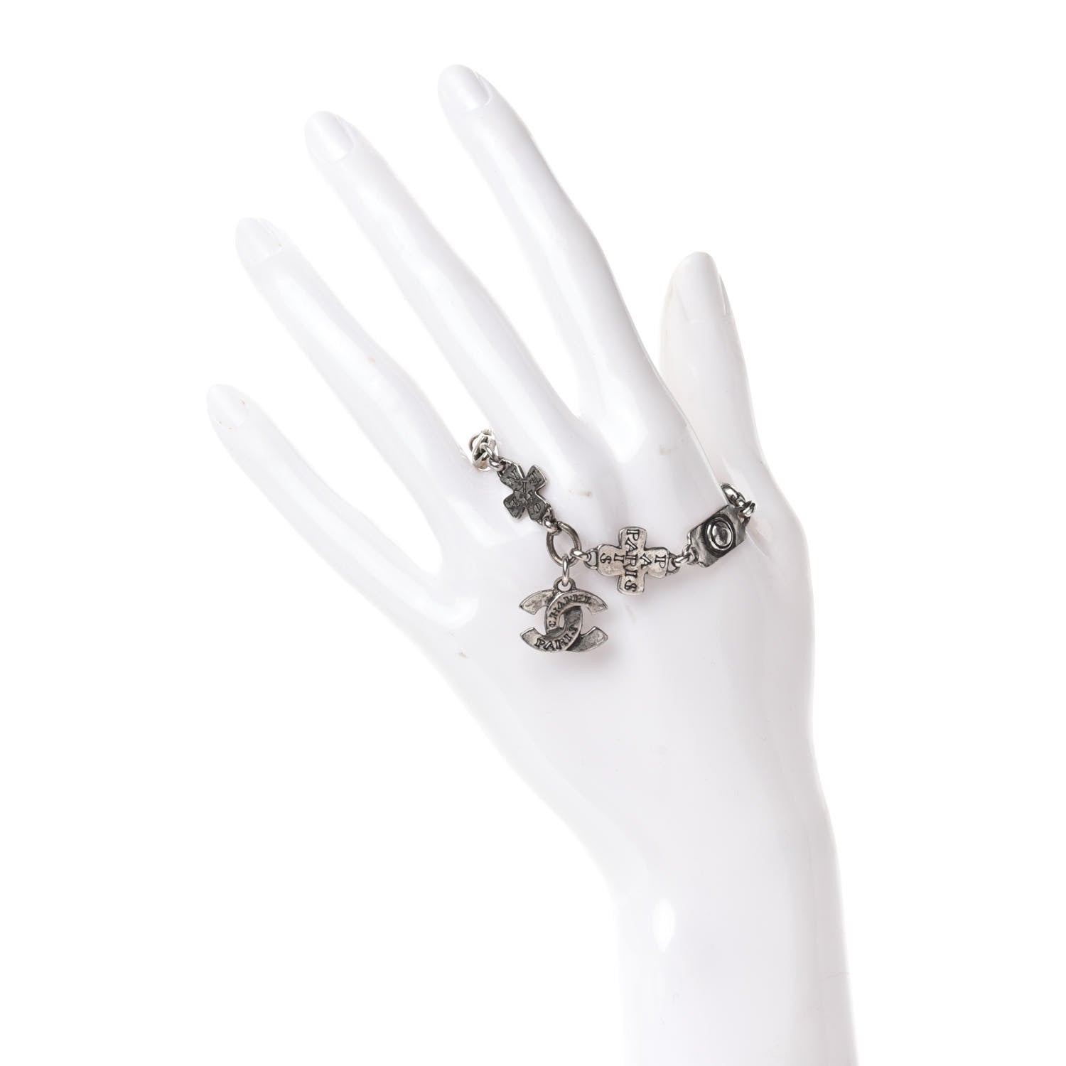 Chanel CC Cross Charms Bracelet Silver 2 of 4