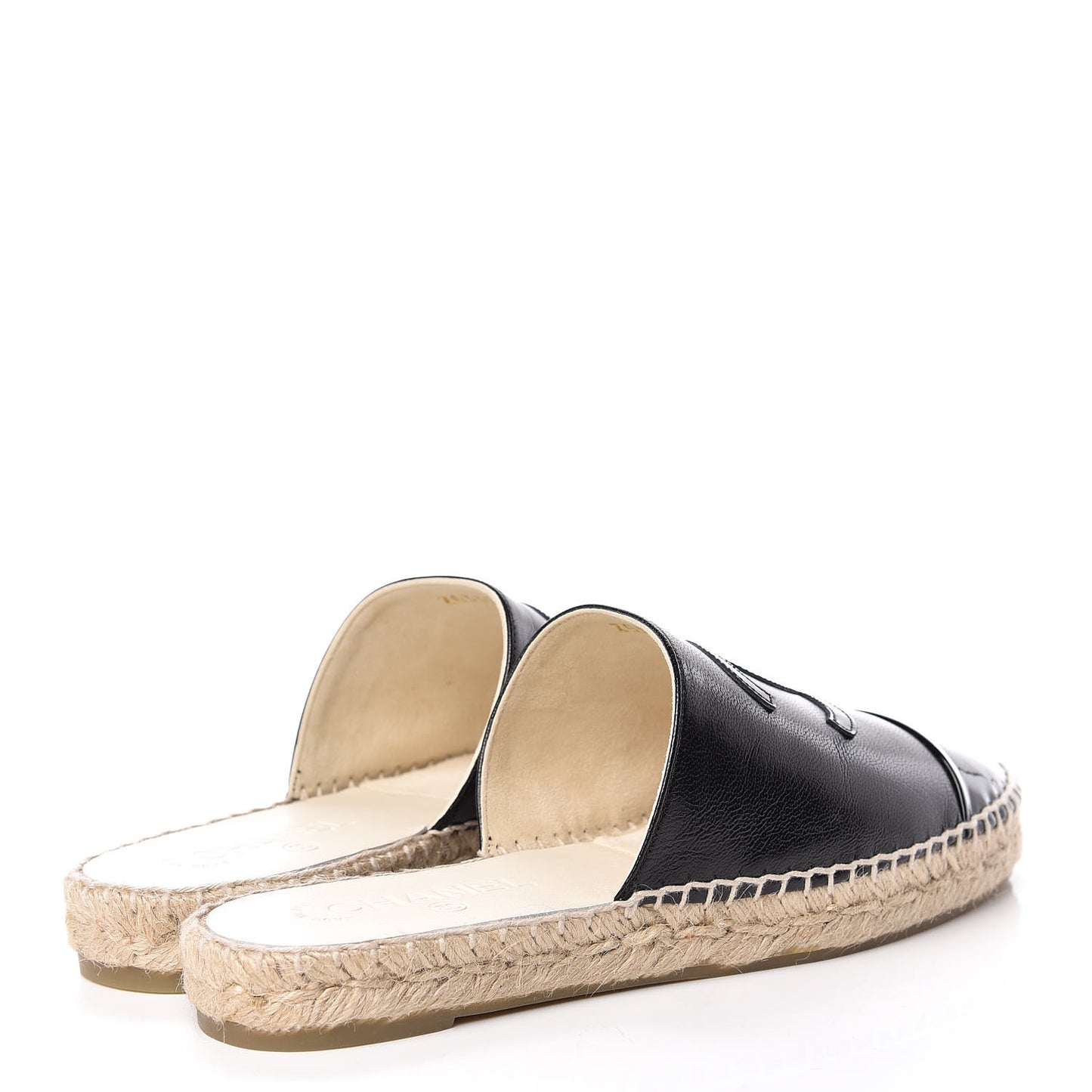 Iridescent Goatskin Patent CC Espadrille Mules 39 Black