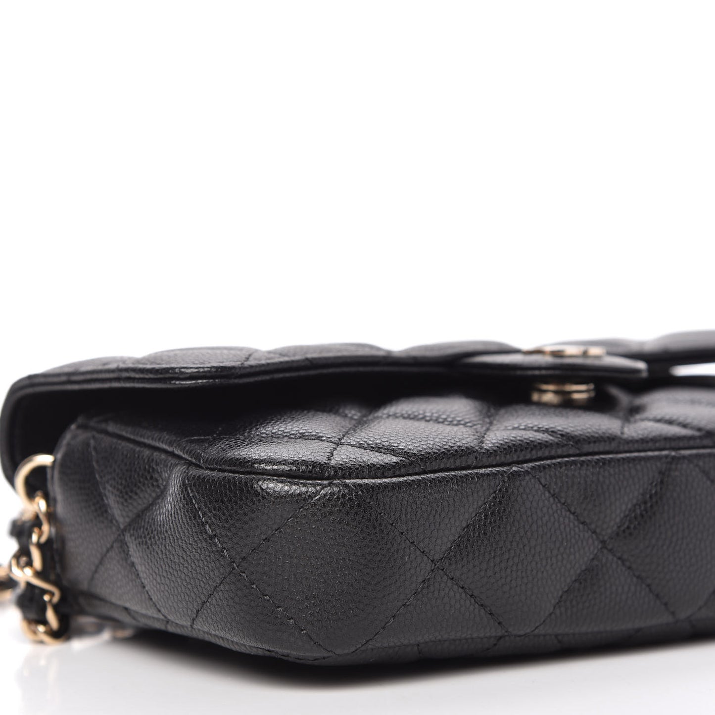Caviar Quilted Flap Phone Holder With Chain Black
