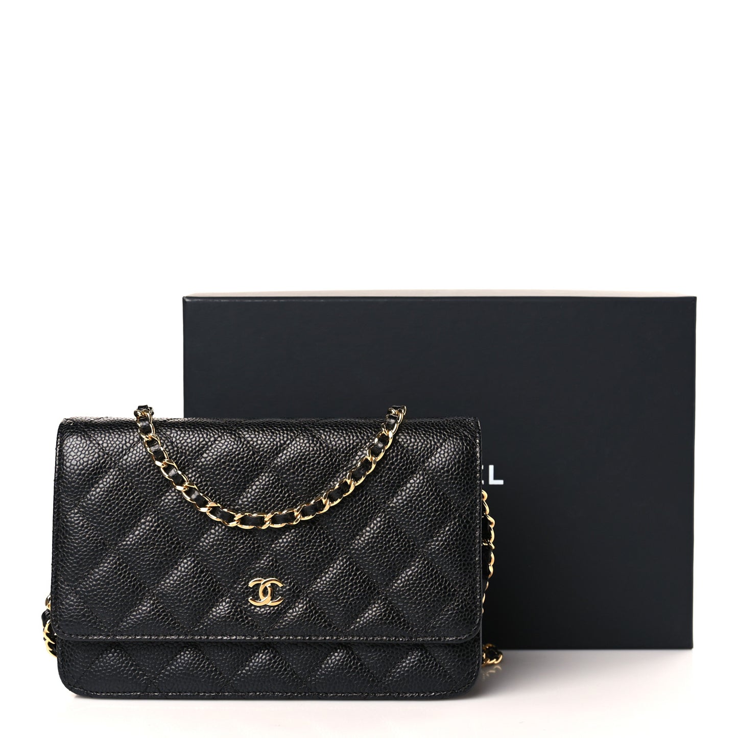 Caviar Quilted Wallet on Chain WOC Black