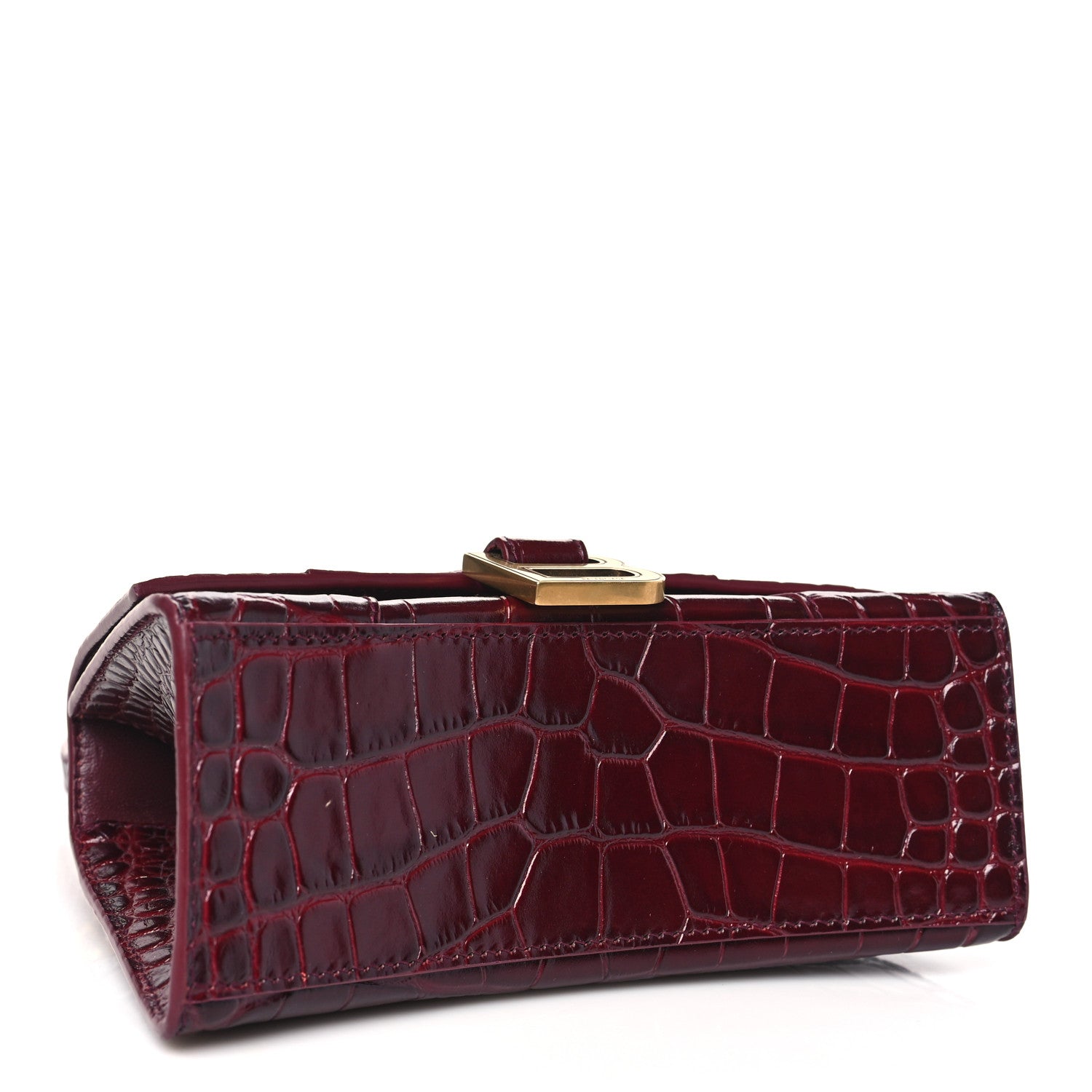 Balenciaga Shiny Calfskin Crocodile Embossed Hourglass Top Handle Bag XS Dark Red 4 of 8