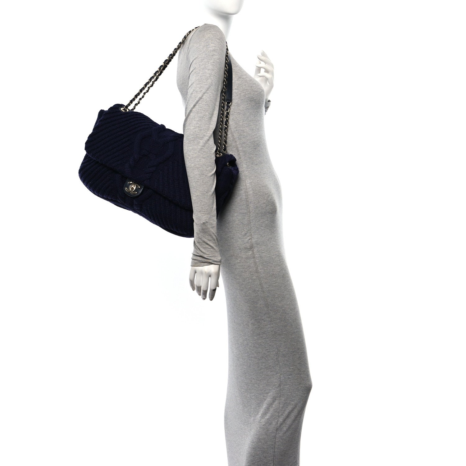 Chanel Cable Knit Calfskin Flap Bag Navy Blue 2 of 10