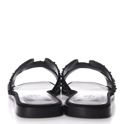 Hermes Goatskin Crystal Oran Sandals 39.5 Black 6 of 10