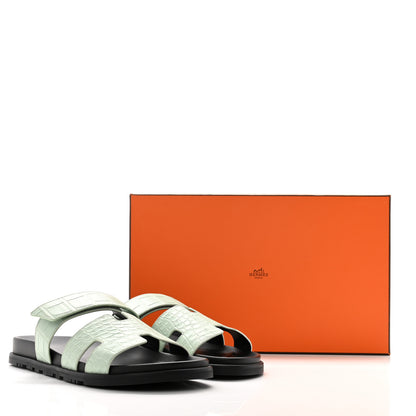 Hermes Matte Alligator Mens Chypre Sandals 44 Vert D'eau 9 of 9