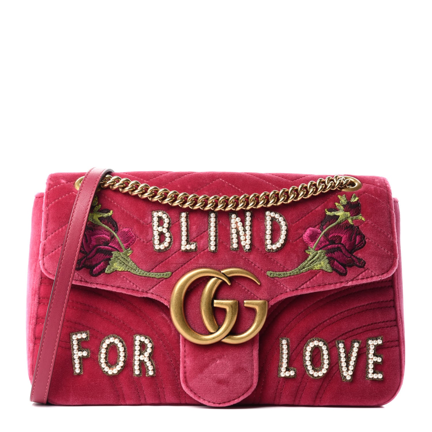 Gucci Velvet Matelasse Blind for Love Embroidered Medium GG Marmont Shoulder Bag Light Raspberry Rose Multicolor 1 of 12