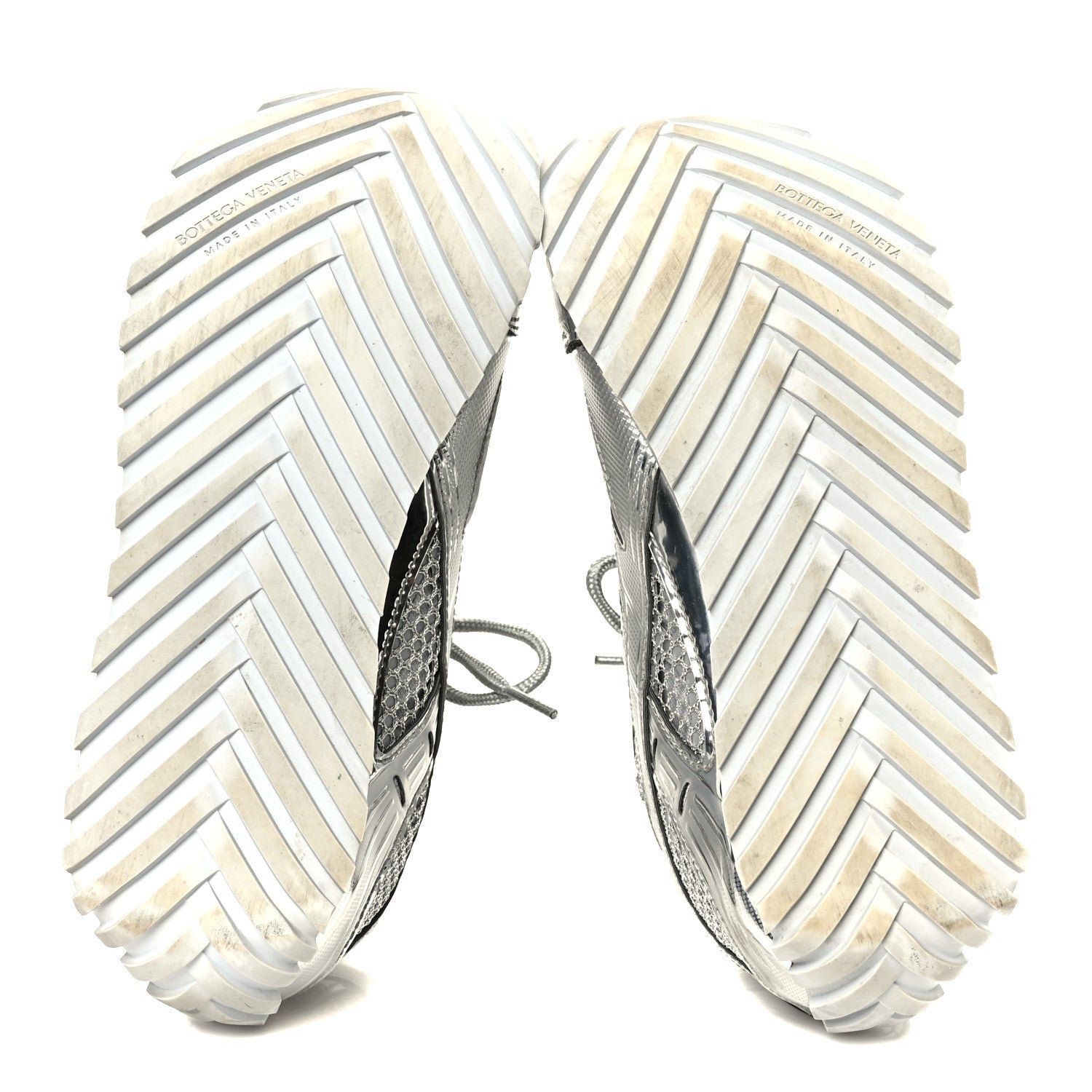Bottega Veneta Calfskin Fishnet Fabric Orbit Sneakers 39 Silver