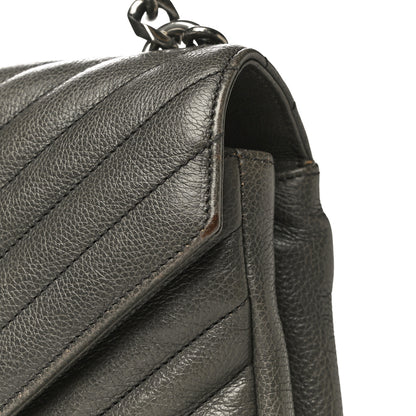 Saint Laurent Grained Calfskin Matelasse Chevron Monogram Medium College Bag Grey 16 of 18