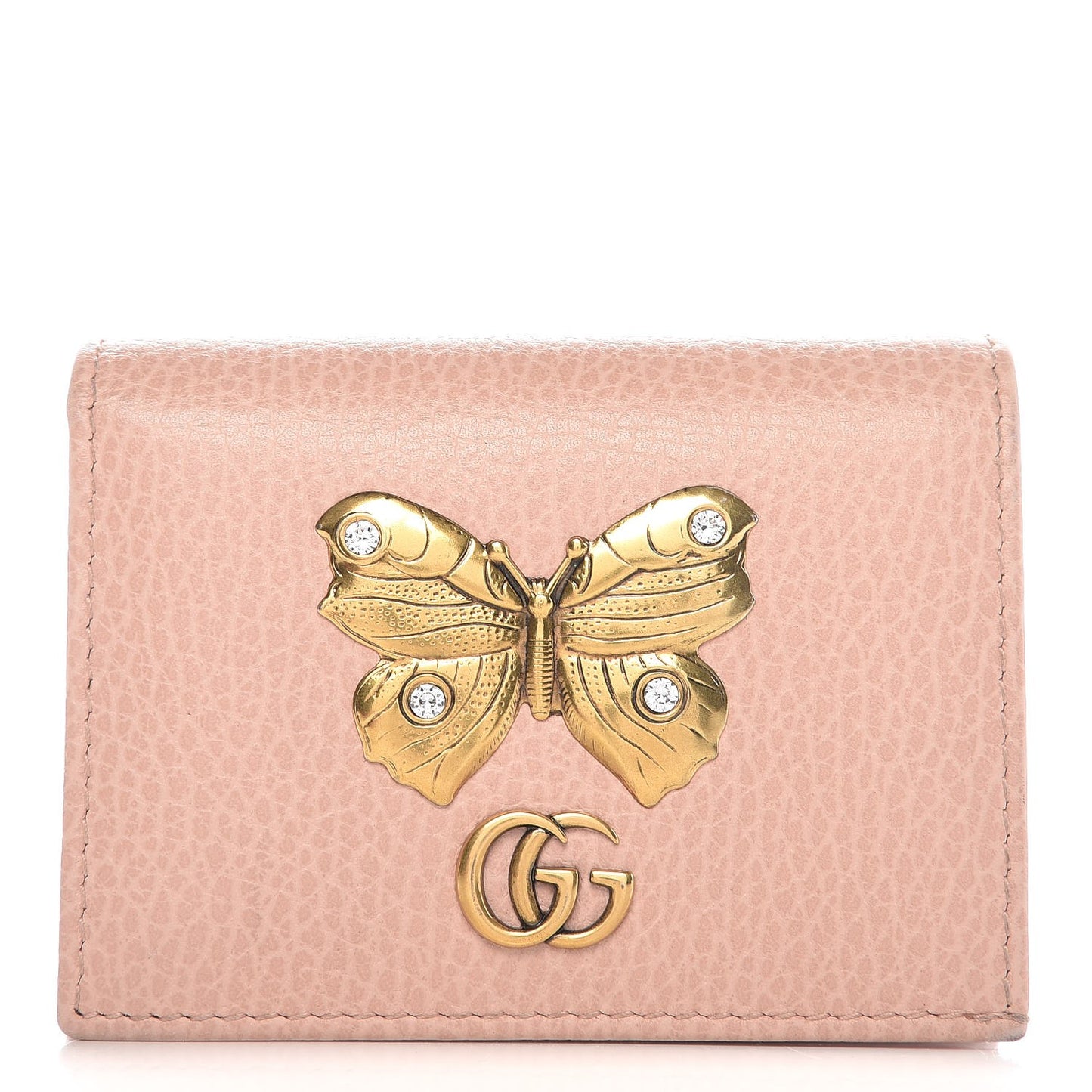 Pebbled Calfskin Butterfly Card Case Perfect Pink