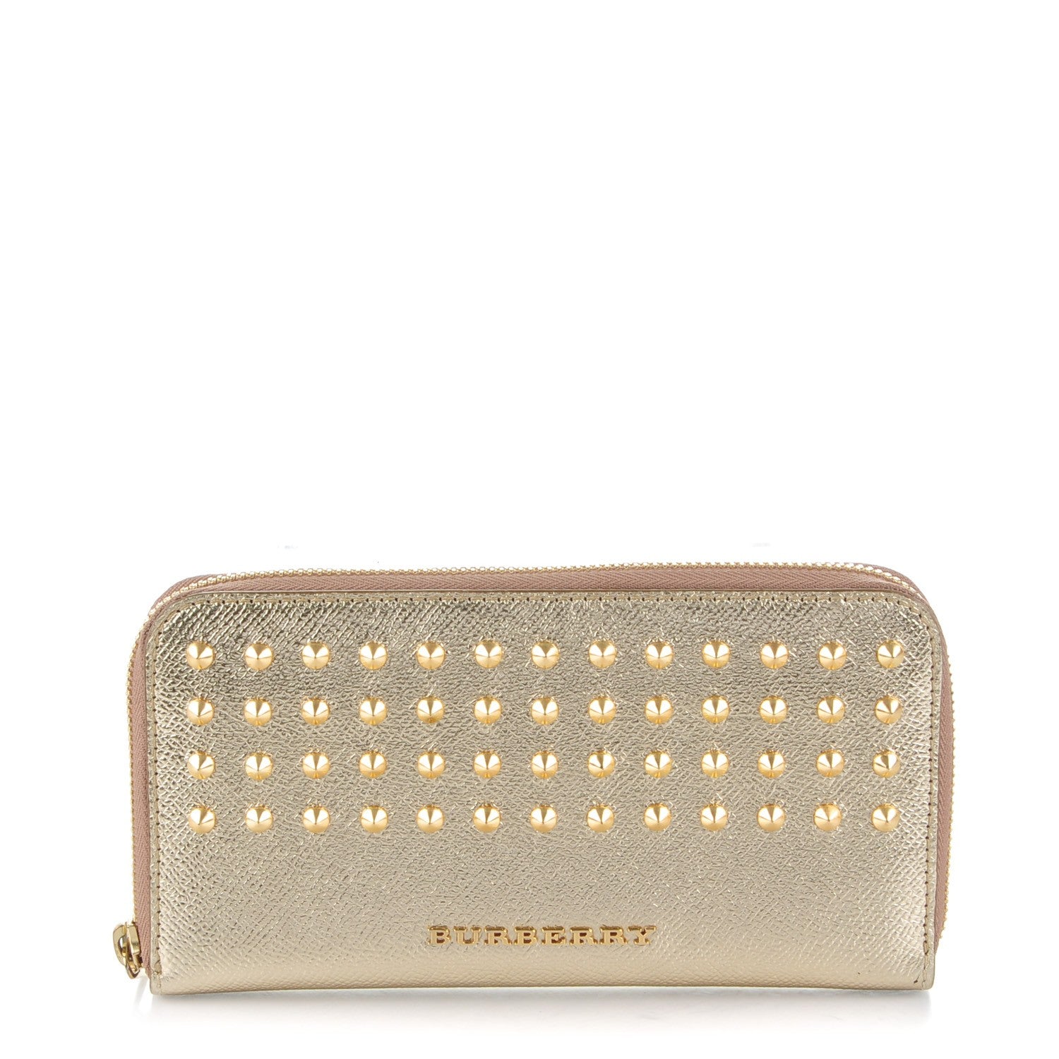Burberry Metallic Patent Studded Zip Around Wallet Gold 1 of 7