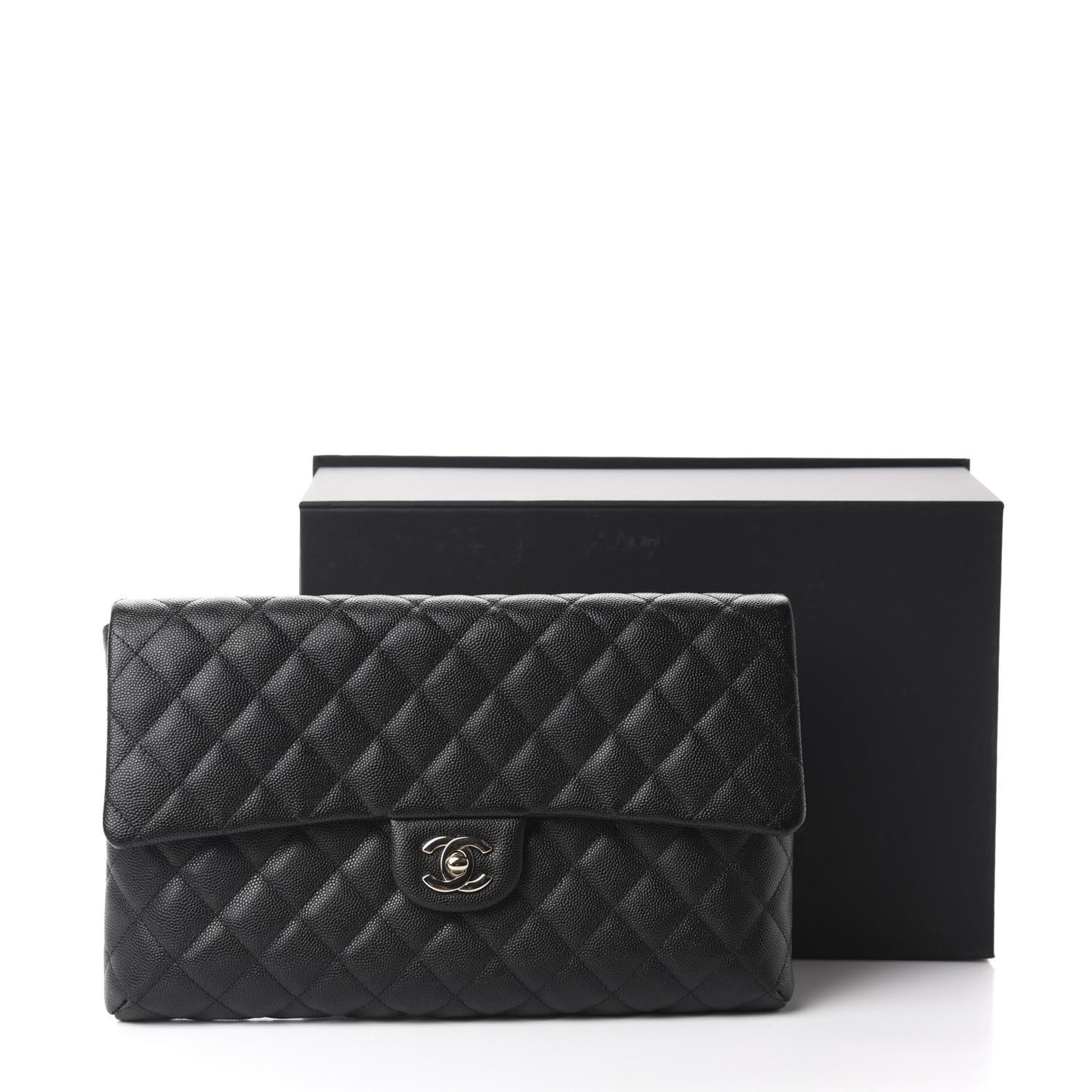 Caviar Quilted Flap Clutch Black