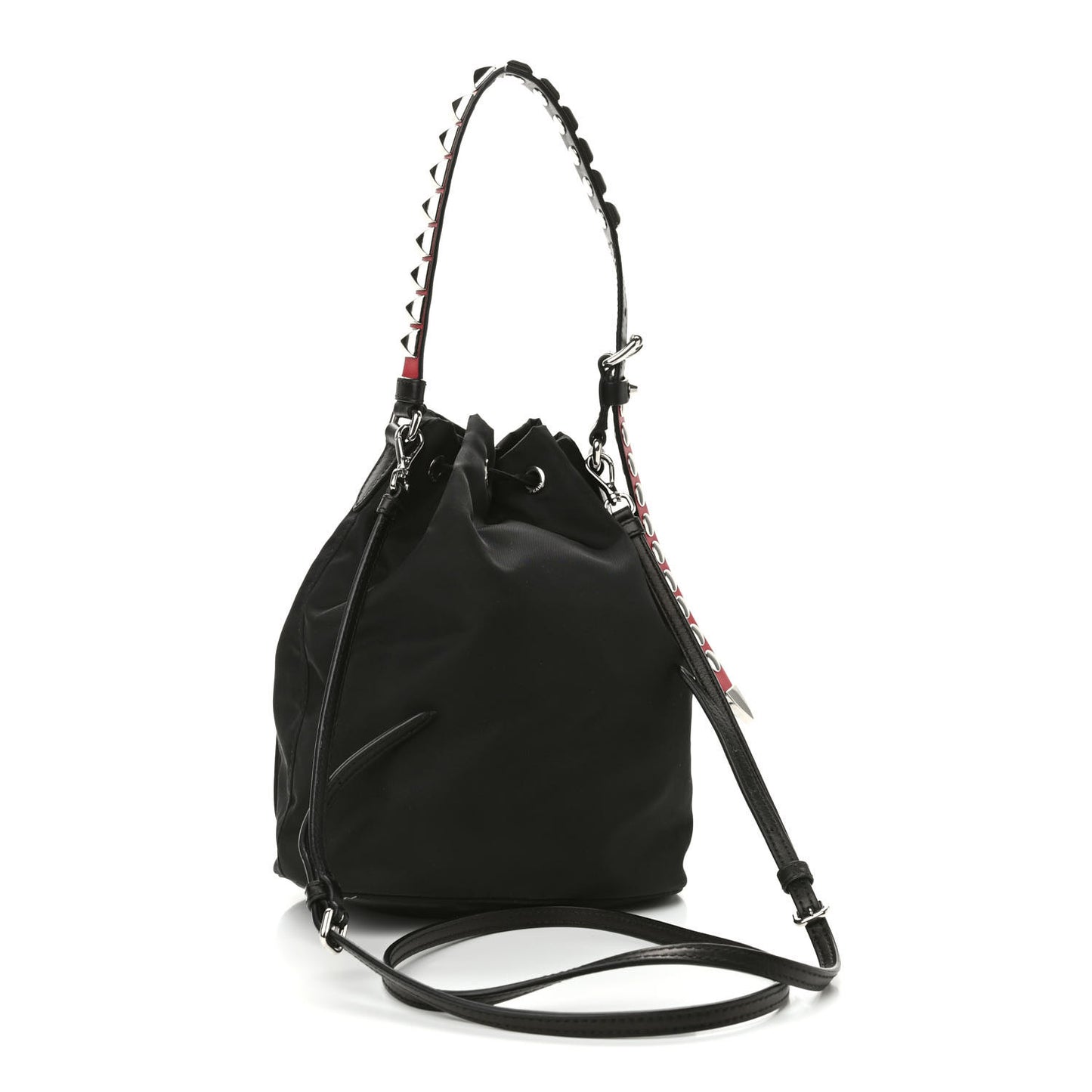 Tessuto Nylon Studded New Vela Mini Bucket Crossbody Bag Black Fuoco