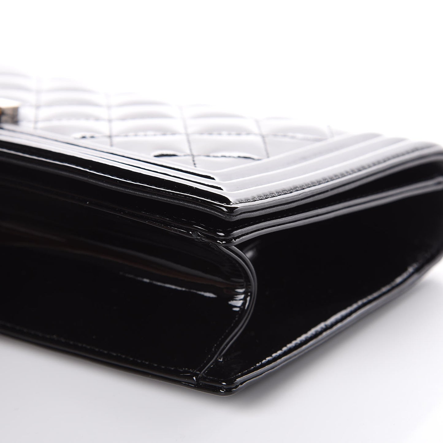 Patent Quilted Boy Flap Clutch Black