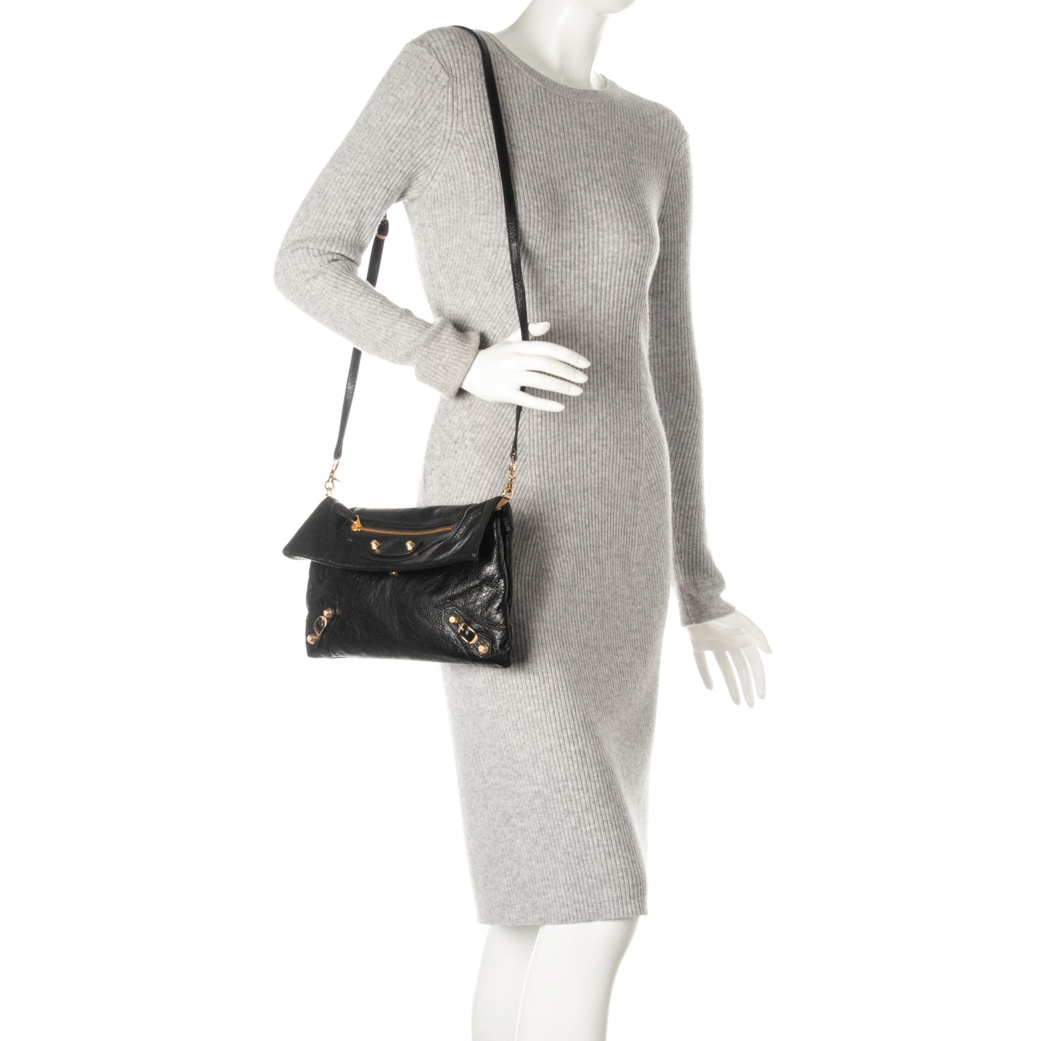 Balenciaga Agneau Giant 12 Gold Hardware Envelope Strap Clutch Black 2 of 7