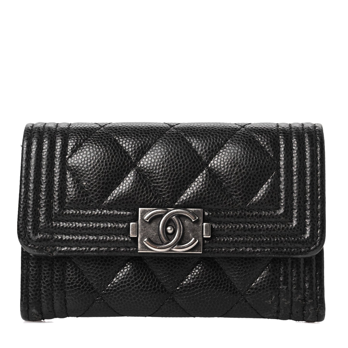 Caviar Quilted Boy Flap Card Holder Black