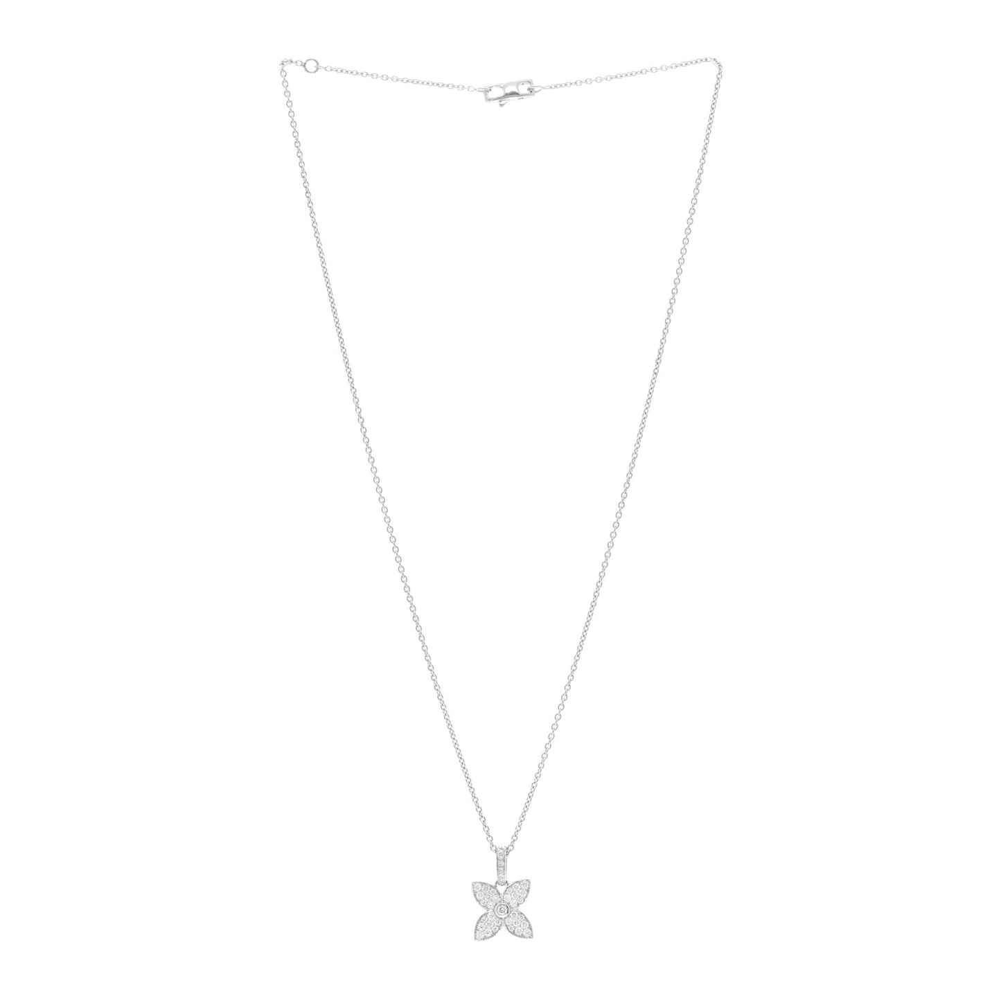 18K White Gold Diamond Flower Pendant Necklace