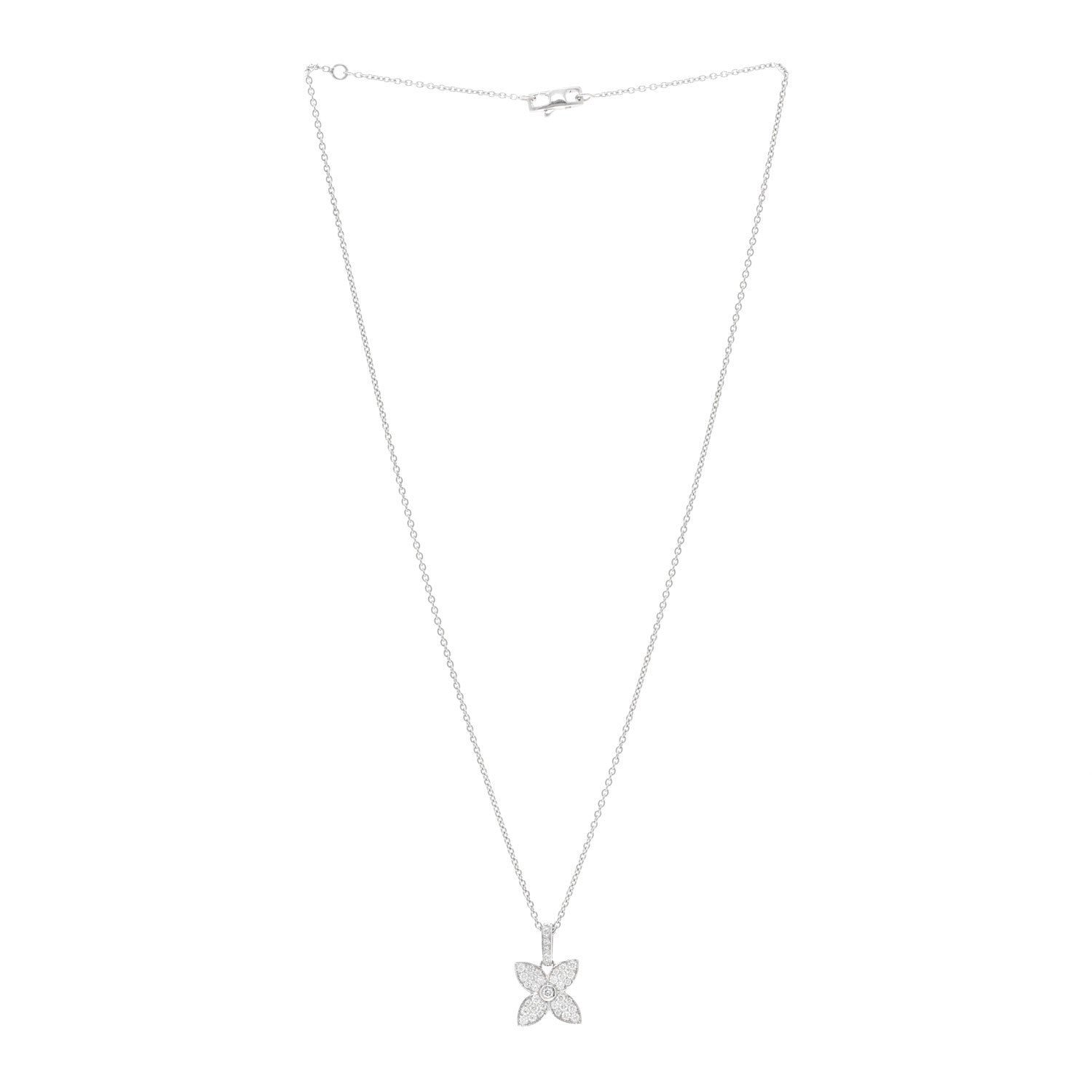 Louis Vuitton 18K White Gold Diamond Flower Pendant Necklace 3 of 5
