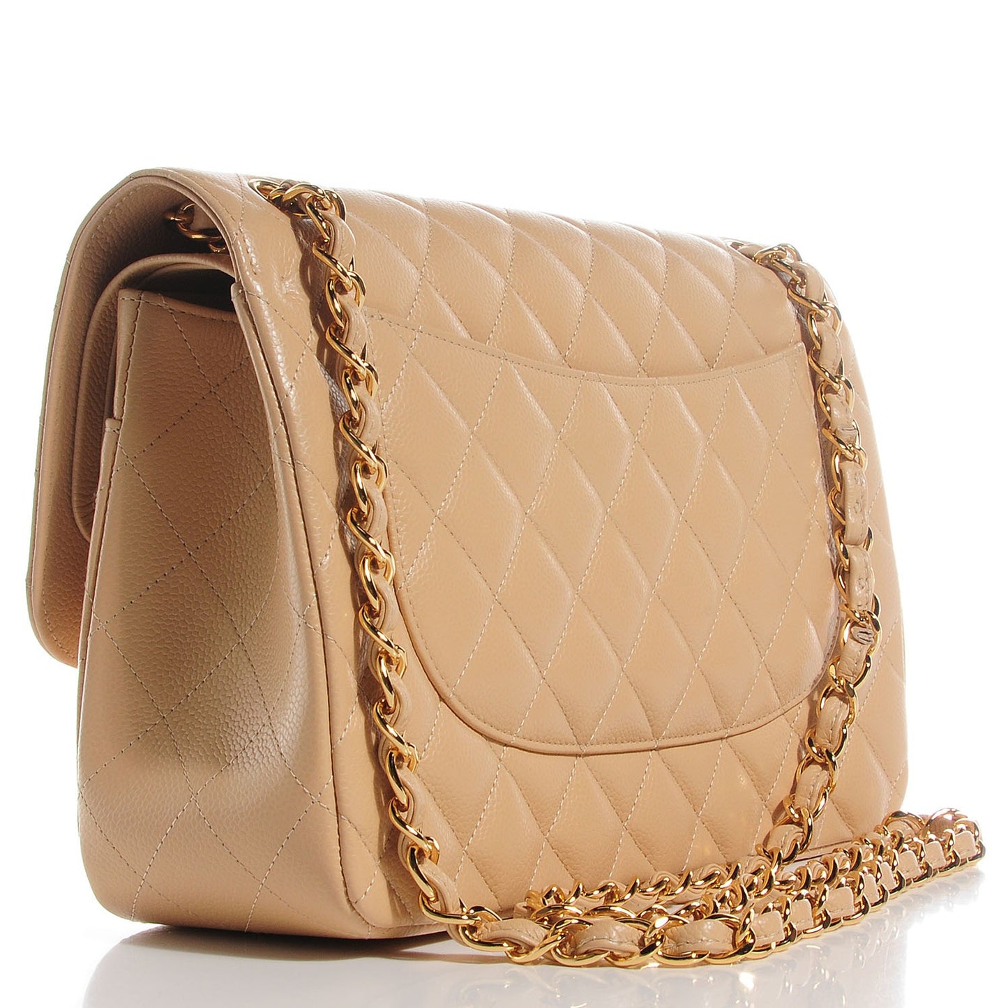 Caviar Quilted Jumbo Double Flap Beige Clair