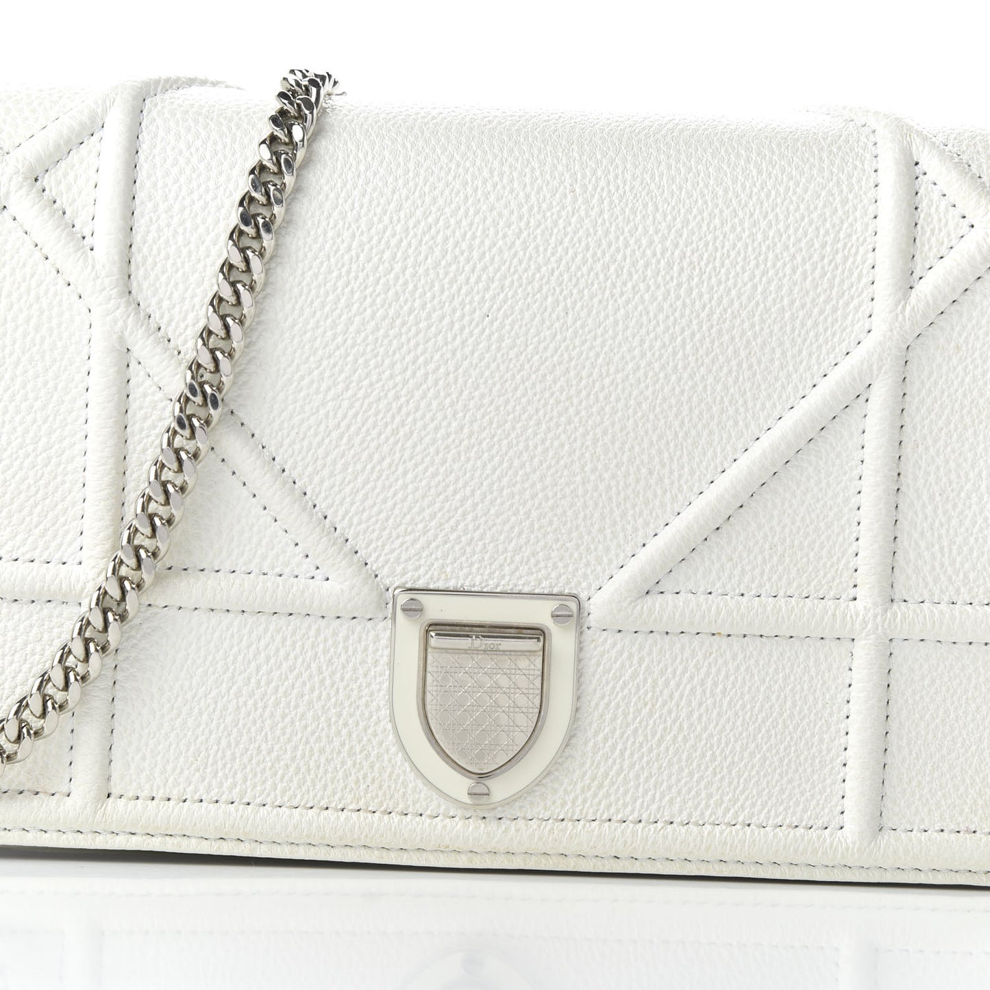 Grained Calfskin Diorama Wallet on Chain Pouch White