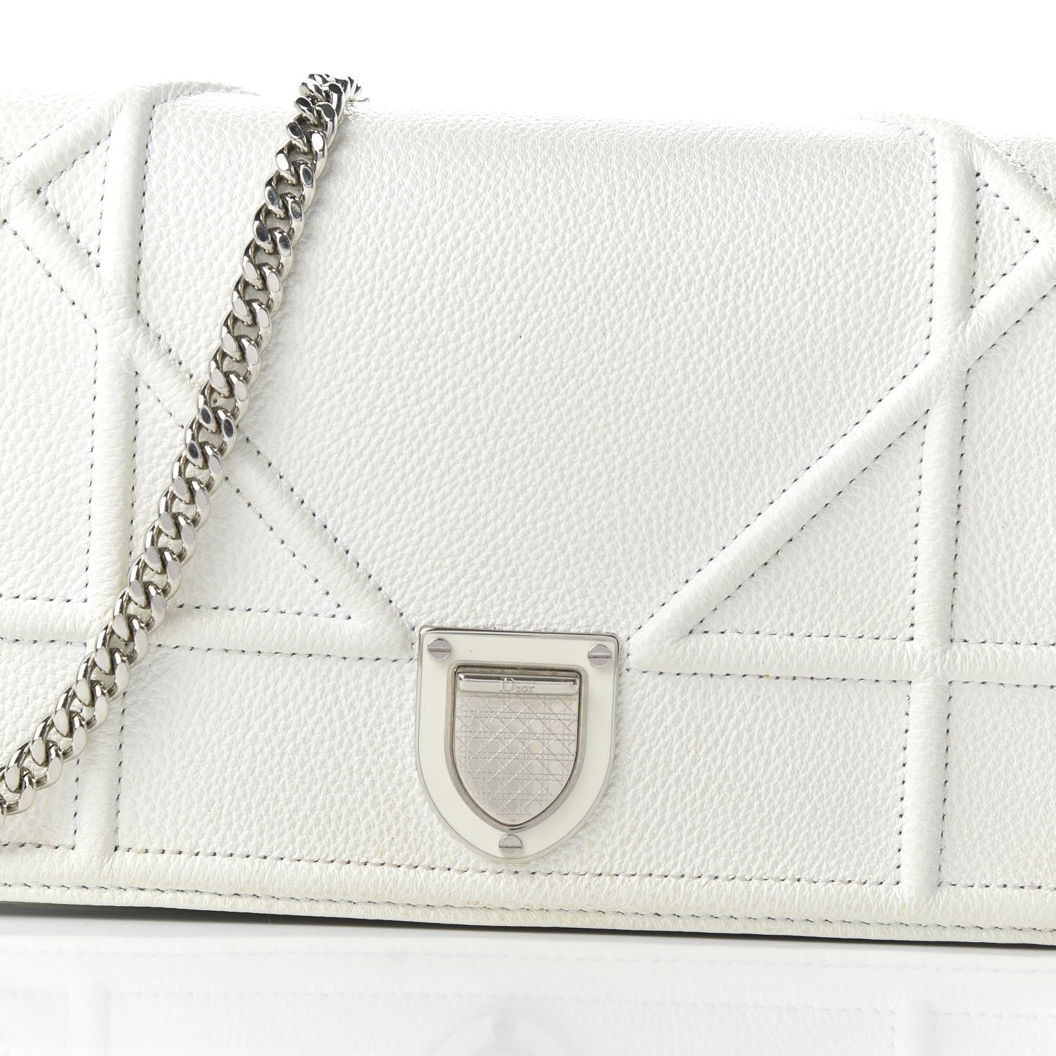 Christian Dior Grained Calfskin Diorama Wallet on Chain Pouch White 9 of 9