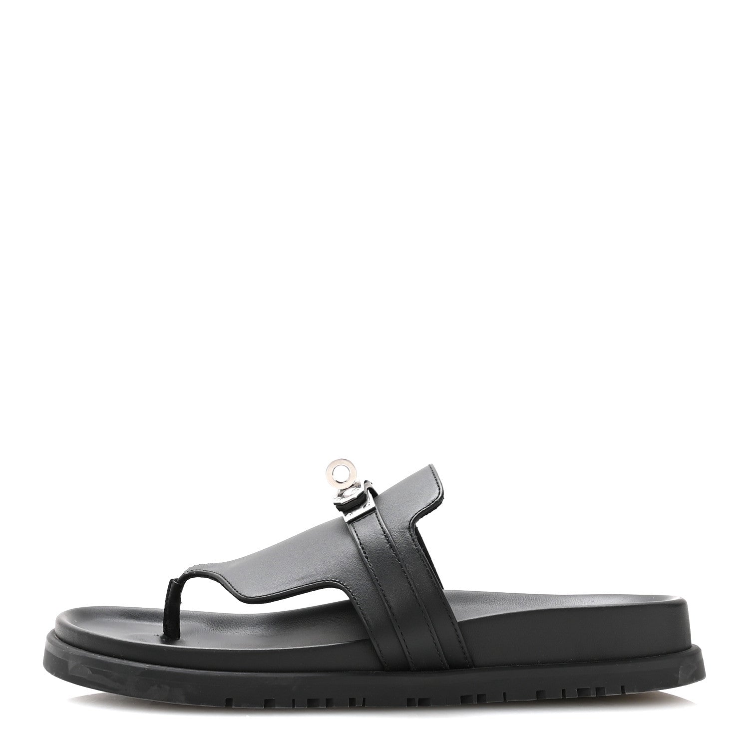 Hermes Calfskin Womens Empire Sandals 36.5 Black 1 of 9