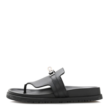 Hermes Calfskin Womens Empire Sandals 36.5 Black 1 of 9