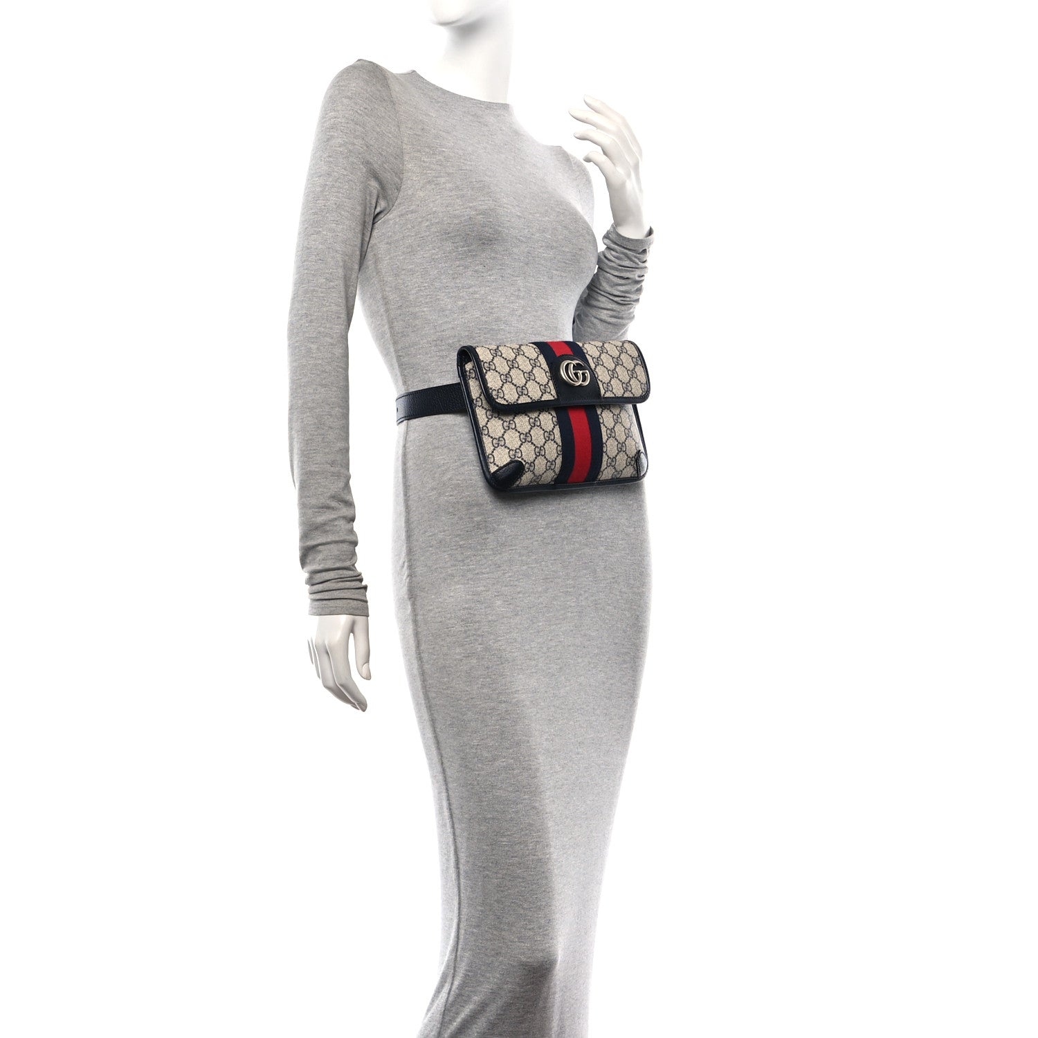 Gucci GG Supreme Monogram Web Small Ophidia Belt Bag 90 36 Beige Navy 2 of 11