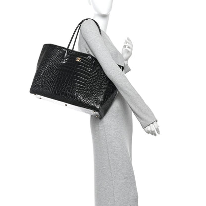 Chanel Calfskin Crocodile Embossed Archetype Large Shopping Tote Black 2 of 10