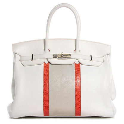Hermes Taurillon Clemence Lizard Club Birkin 35 Blanc Gris Perle Sanguine 1 of 23