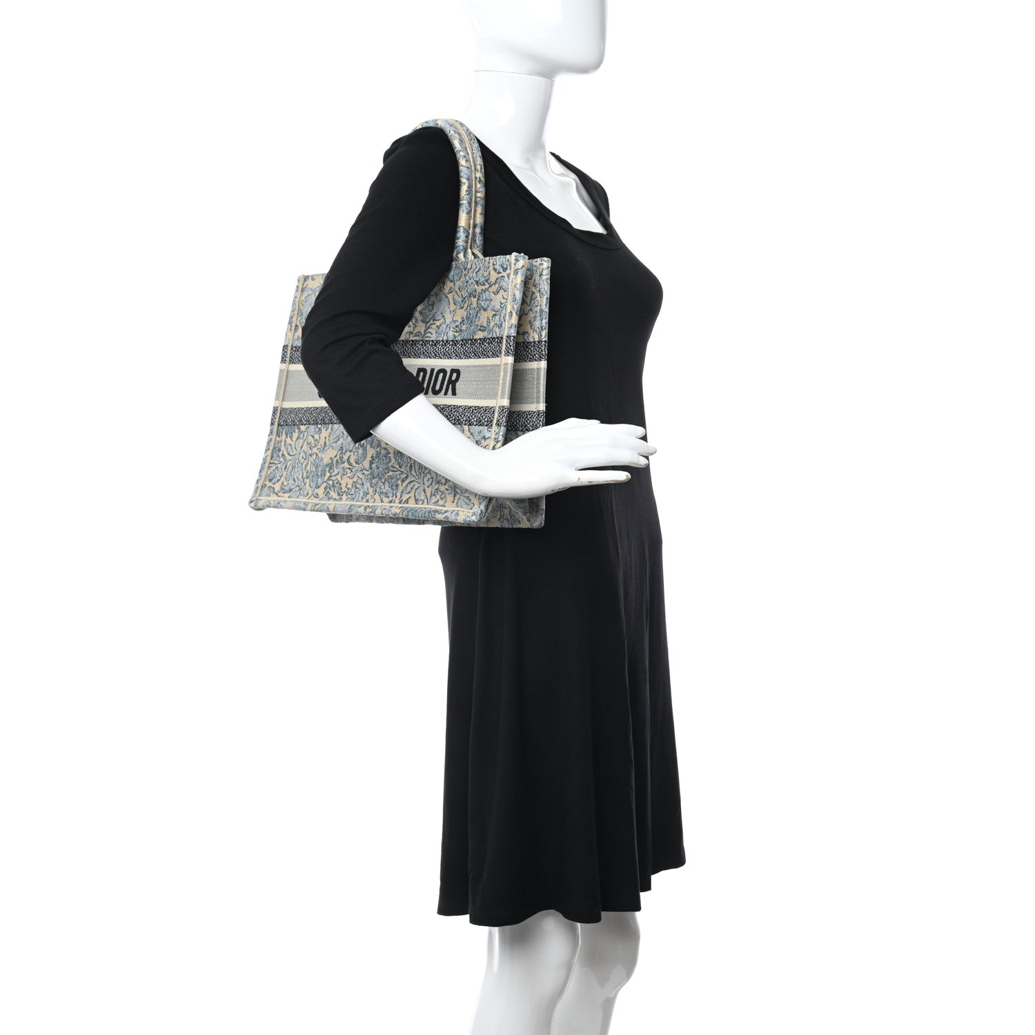 Christian Dior Canvas Embroidered Medium Brocart Book Tote Metallic Blue 2 of 8