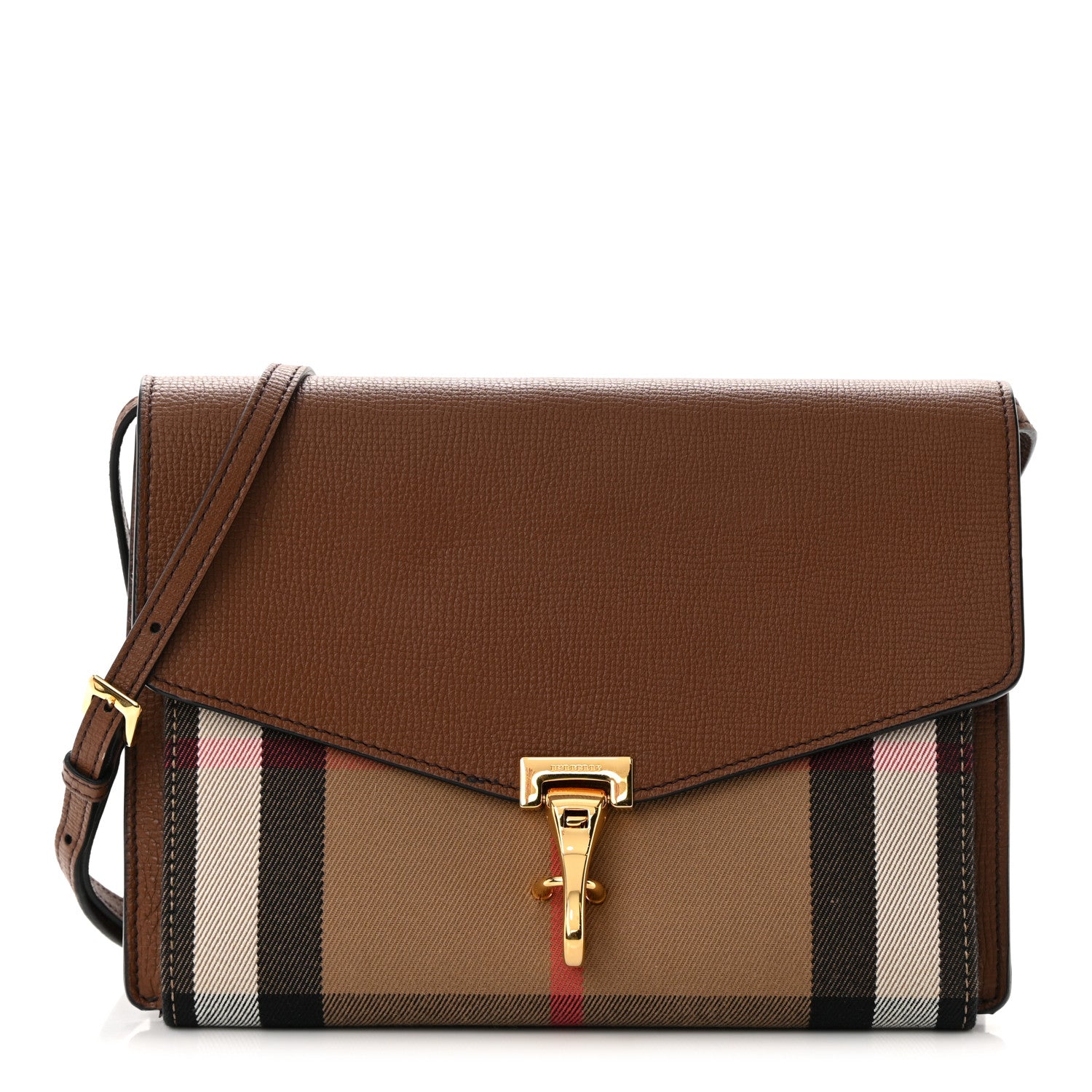 Burberry Derby Calfskin House Check Small Macken Crossbody Bag Tan 1 of 15