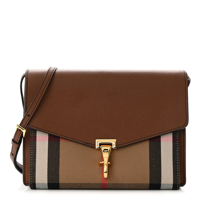 Burberry Derby Calfskin House Check Small Macken Crossbody Bag Tan 1 of 15