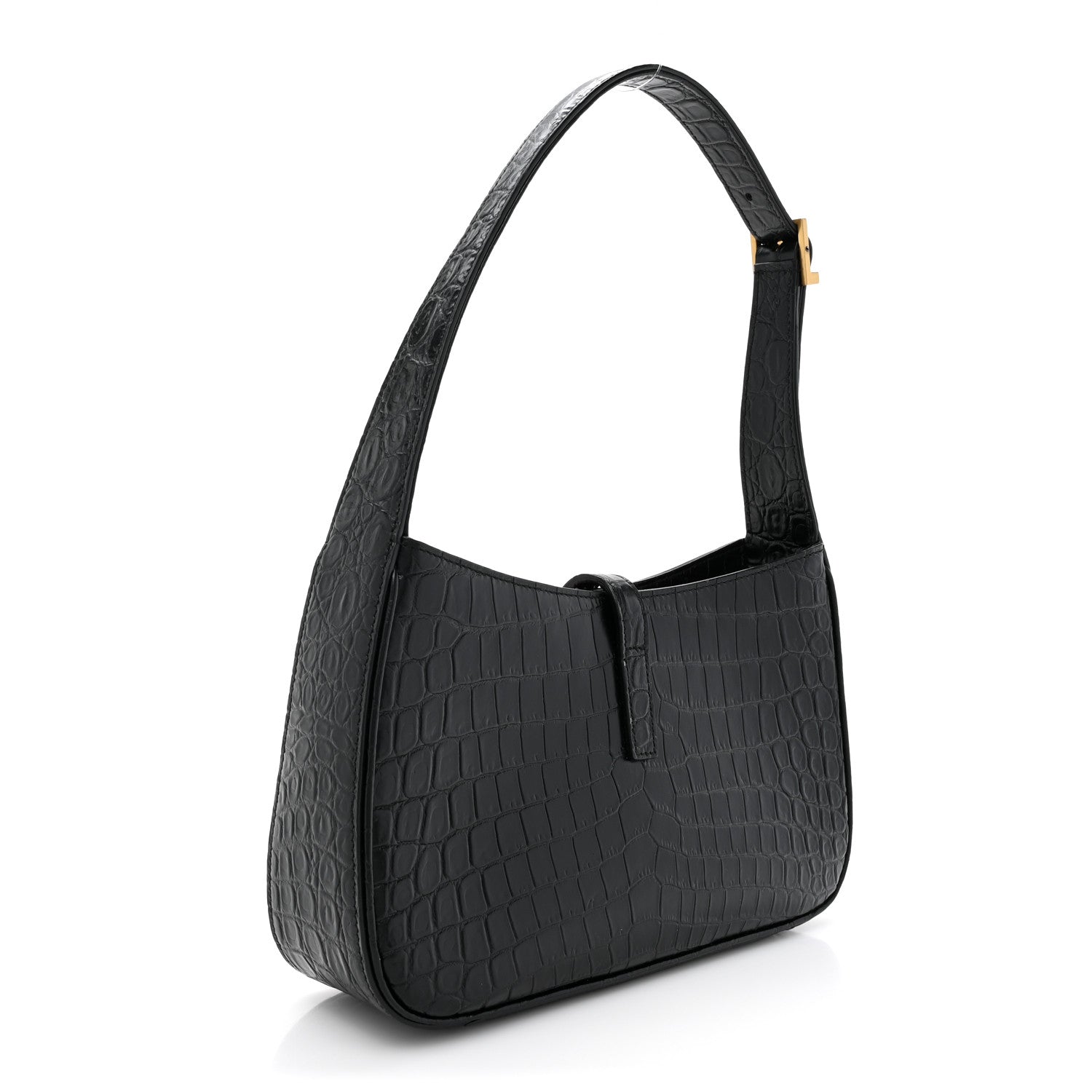 Saint Laurent Calfskin Crocodile Embossed Le 5 A 7 Hobo Black 3 of 10
