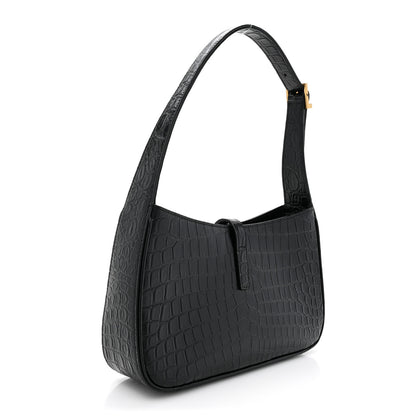Saint Laurent Calfskin Crocodile Embossed Le 5 A 7 Hobo Black 3 of 10