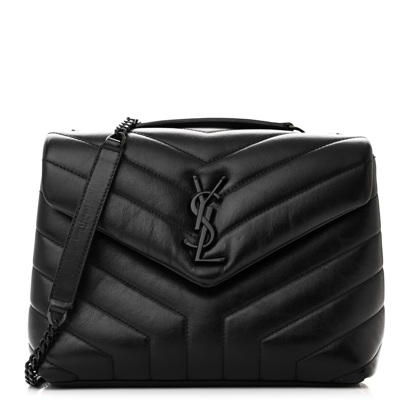 SAINT LAURENT Calfskin Y Quilted Monogram Monochrome Small Loulou Chain Satchel Black