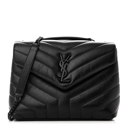 Saint Laurent SAINT LAURENT Calfskin Y Quilted Monogram Monochrome Small Loulou Chain Satchel Black 1 of 10