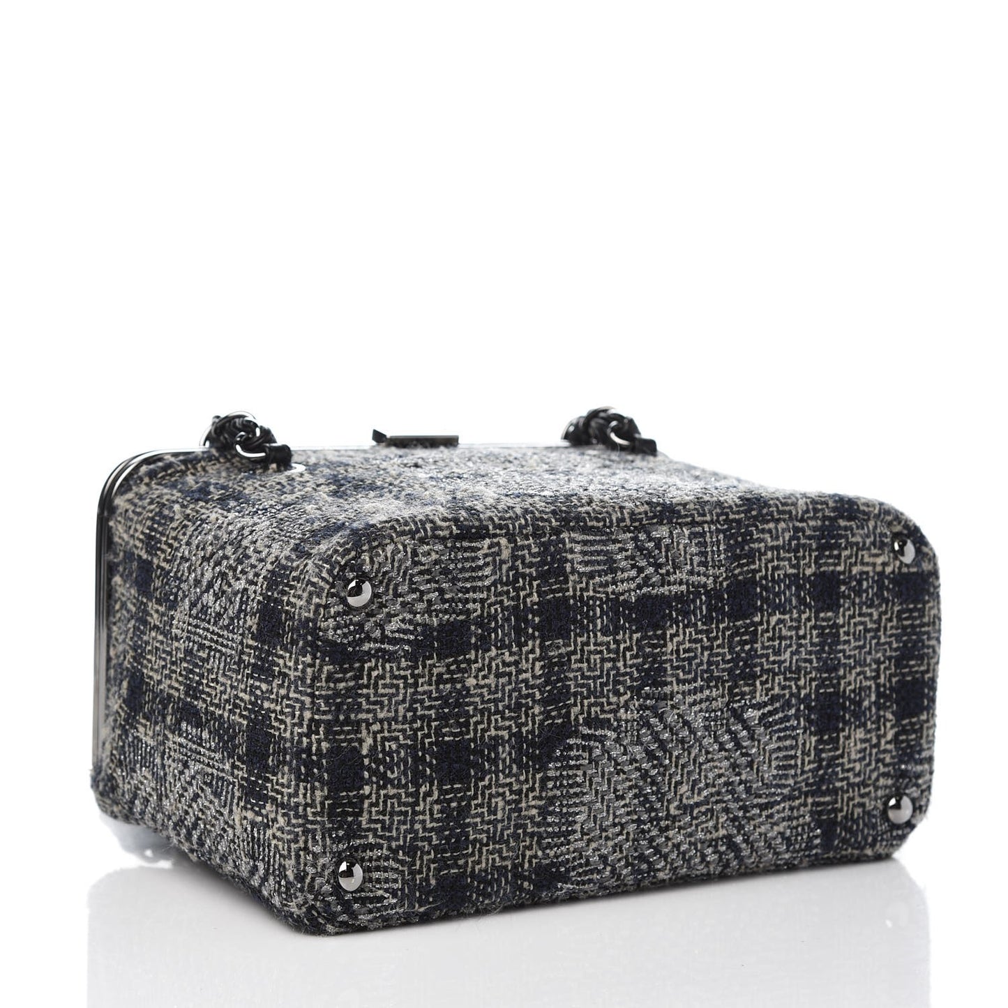 Tweed Paris NY Framed Box Shoulder Bag Navy Grey Silver