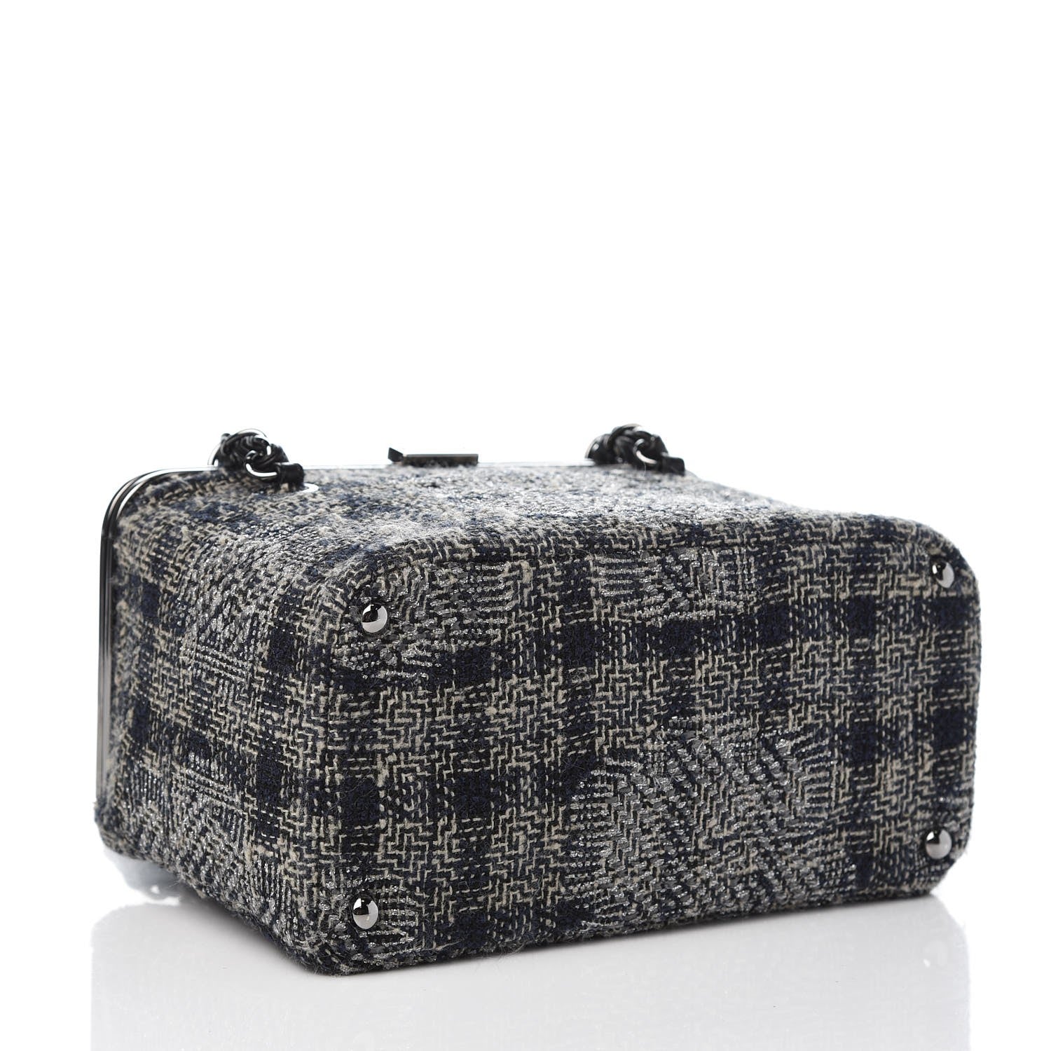 Chanel Tweed Paris NY Framed Box Shoulder Bag Navy Grey Silver 4 of 9