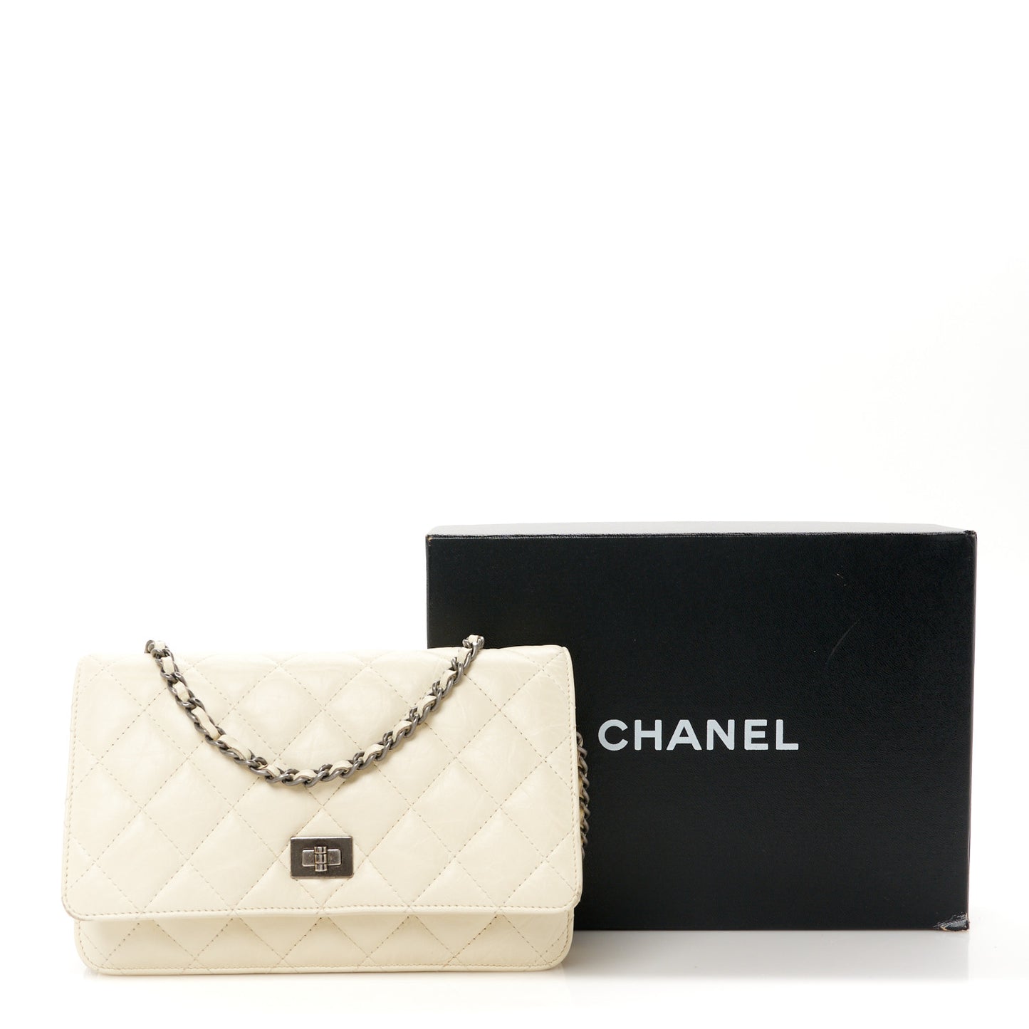 Aged Calfskin Quilted Reissue Wallet On Chain WOC White