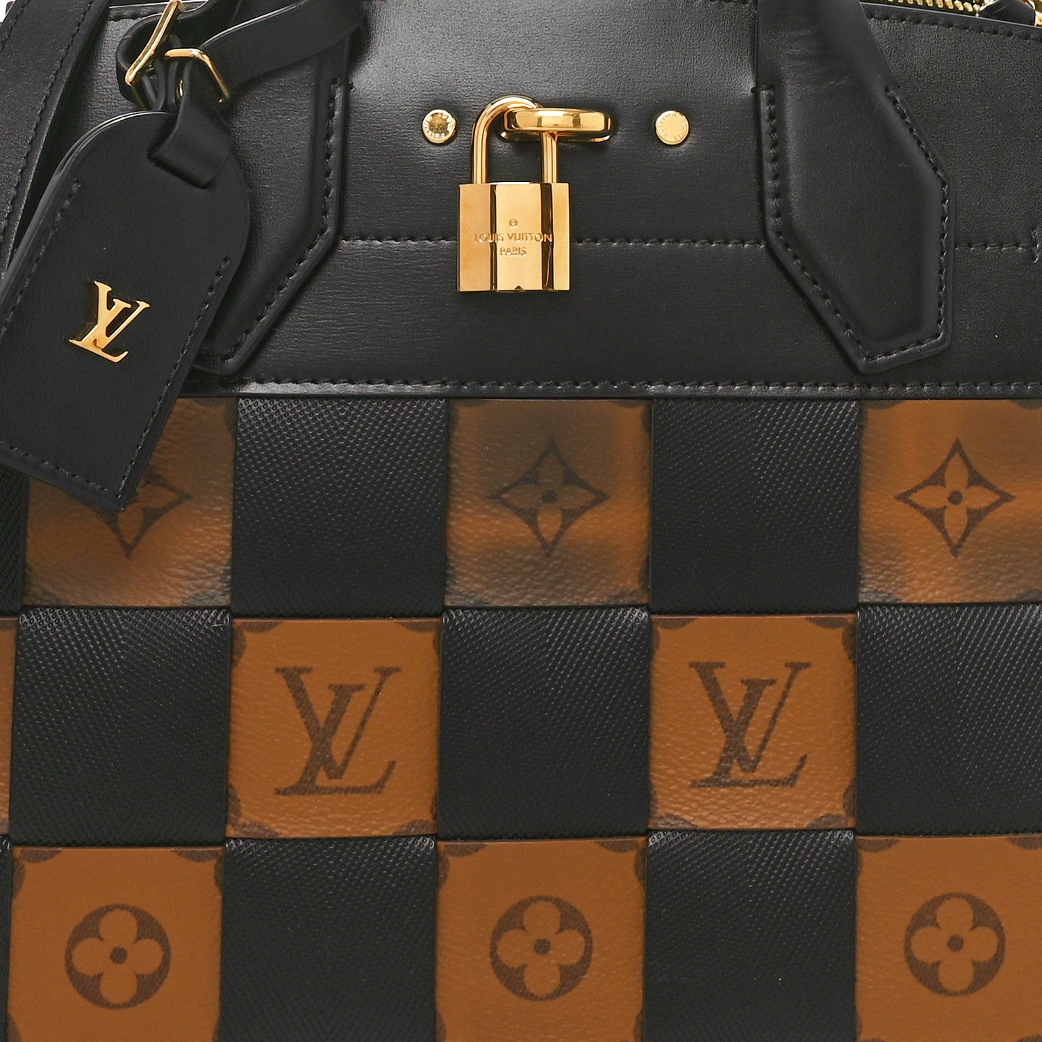Louis Vuitton Calfskin Monogram Damier Tressage City Steamer PM Black 7 of 9