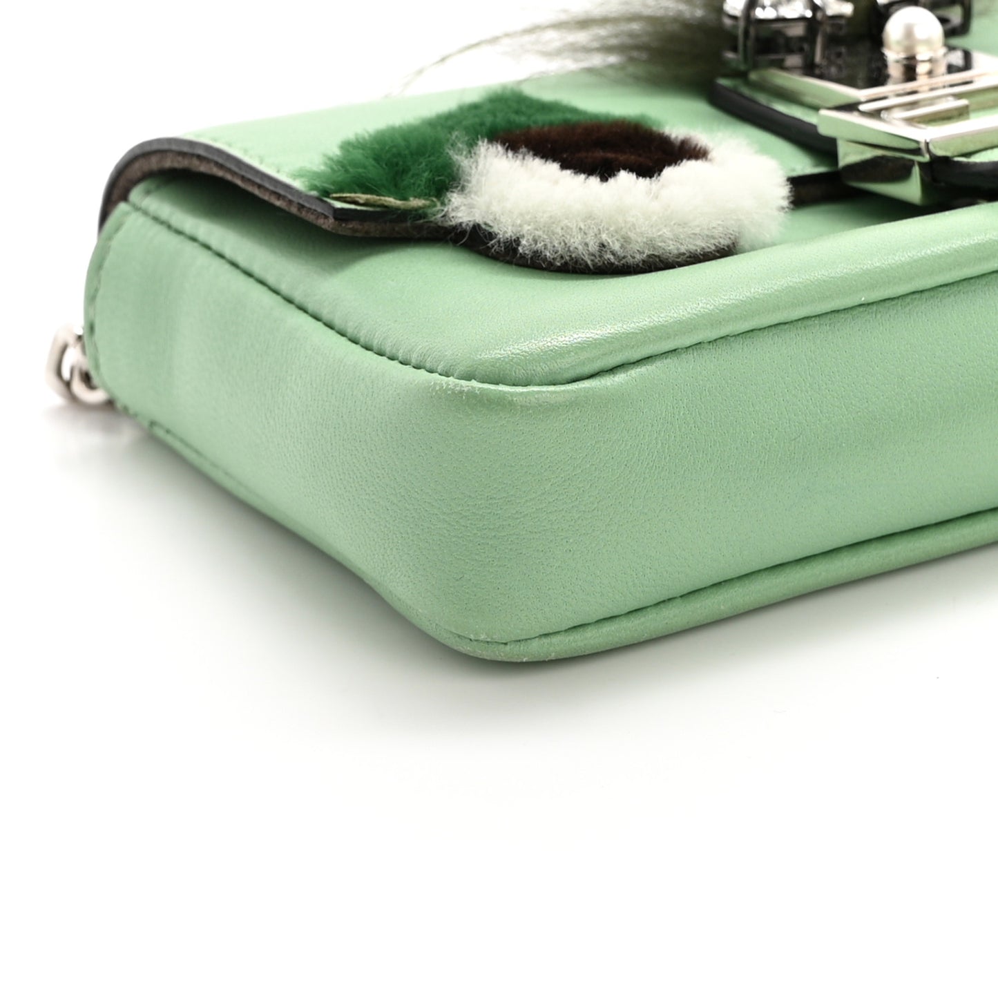 Nappa Rabbit Fox Fur Micro Buggie Baguette Verde Acqua Verde Acqua